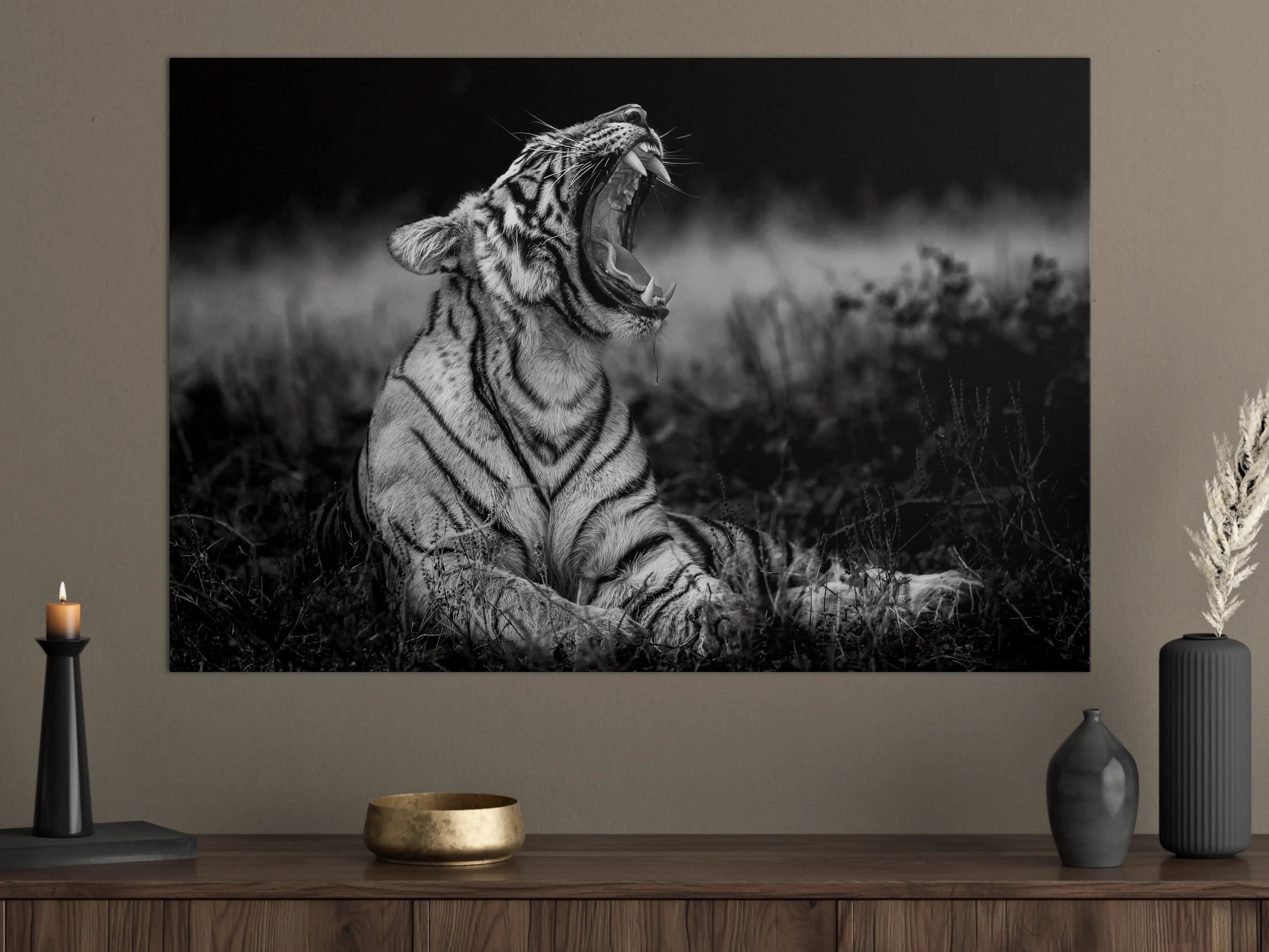 Große Wandbilder - Majestätischer Tiger in Schwarzweiß