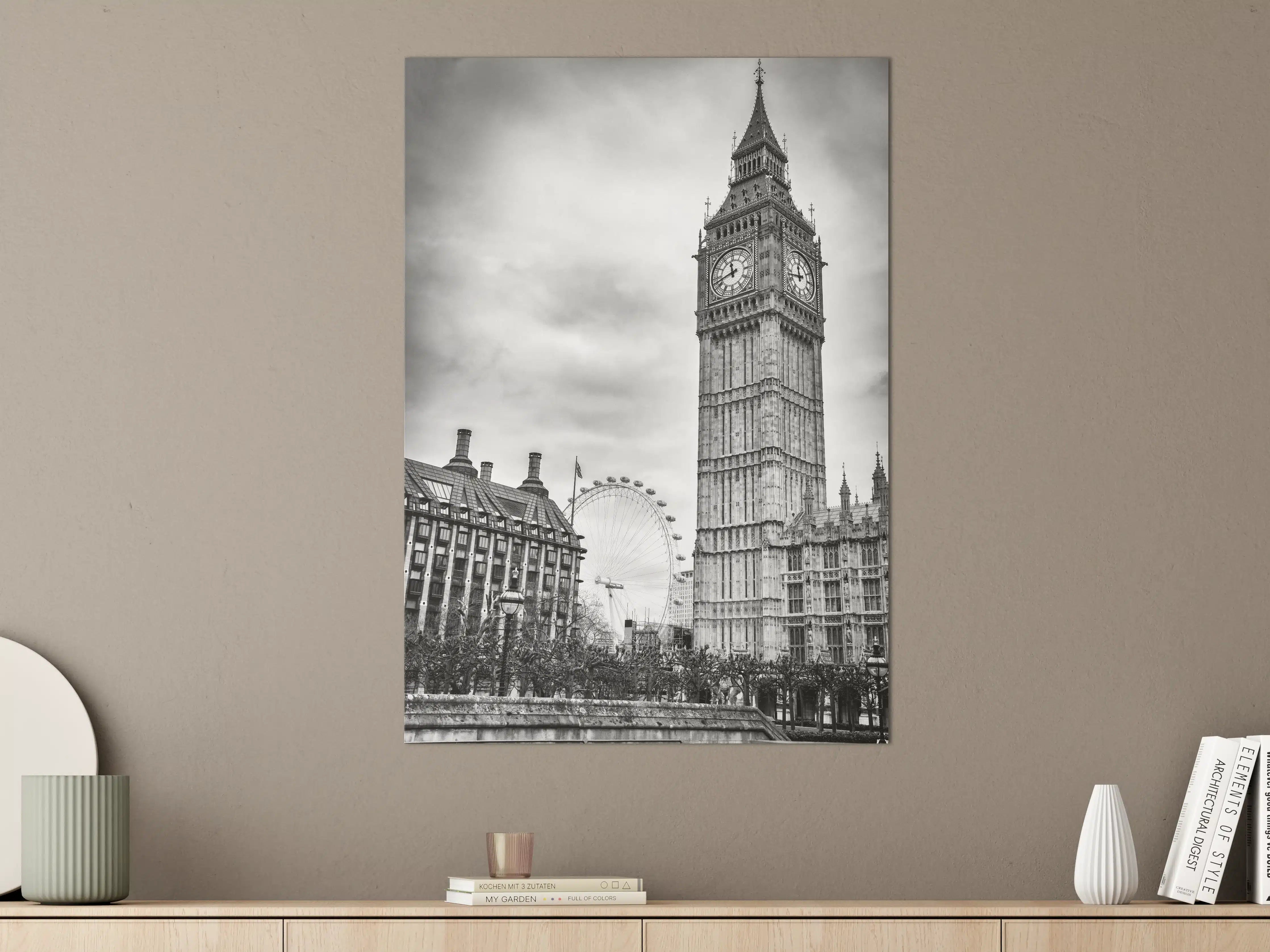 Große Wandbilder - Majestätisches Big Ben im Schwarz-Weiß