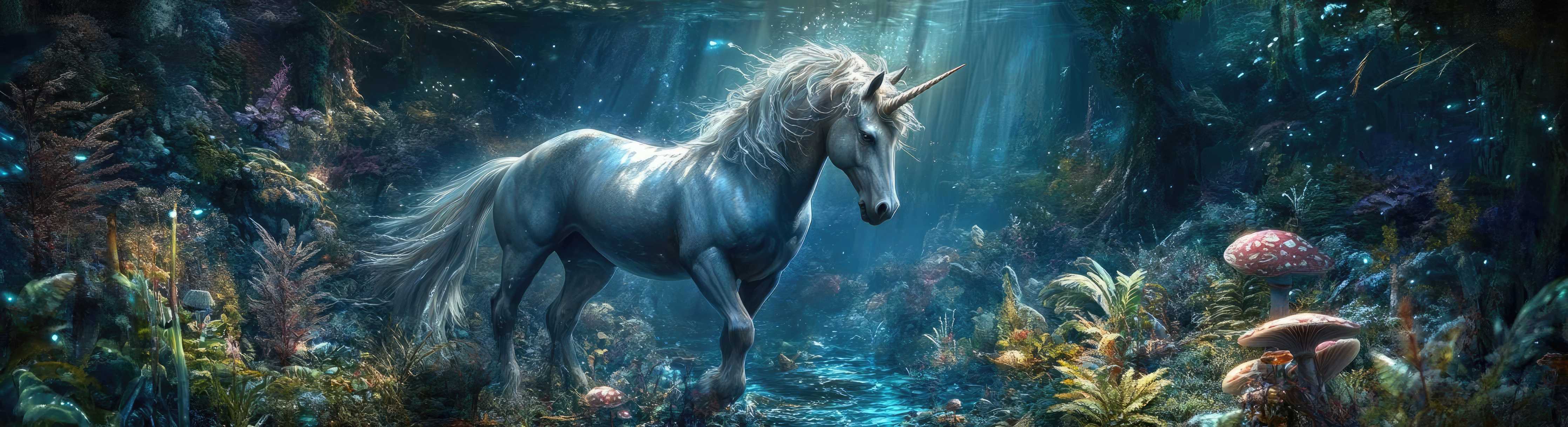 Große Wandbilder-Majestatischer Einhorn im märchenhaften Wald