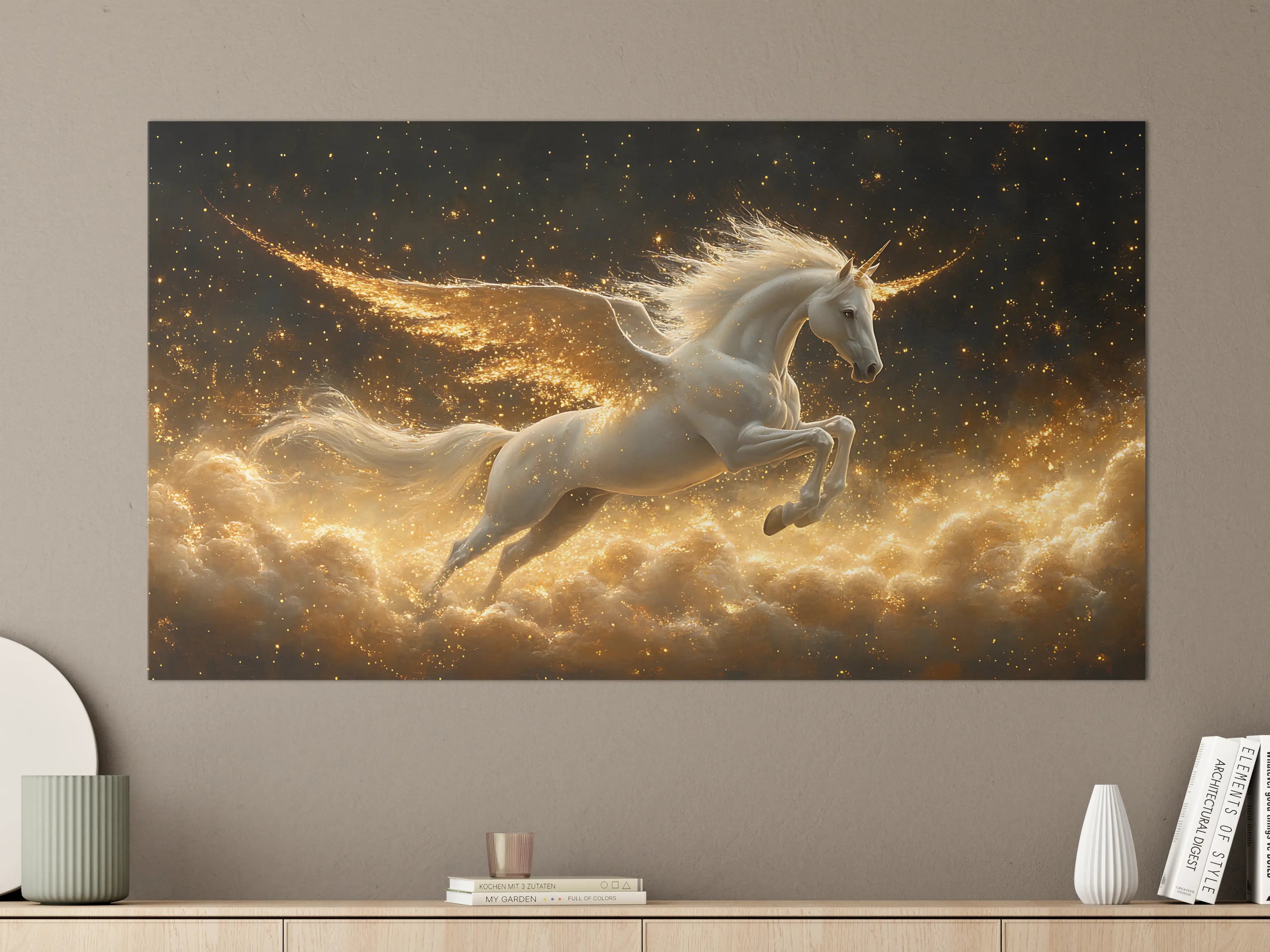 Große Wandbilder - Majestischer Pegasus in goldener Sternennacht
