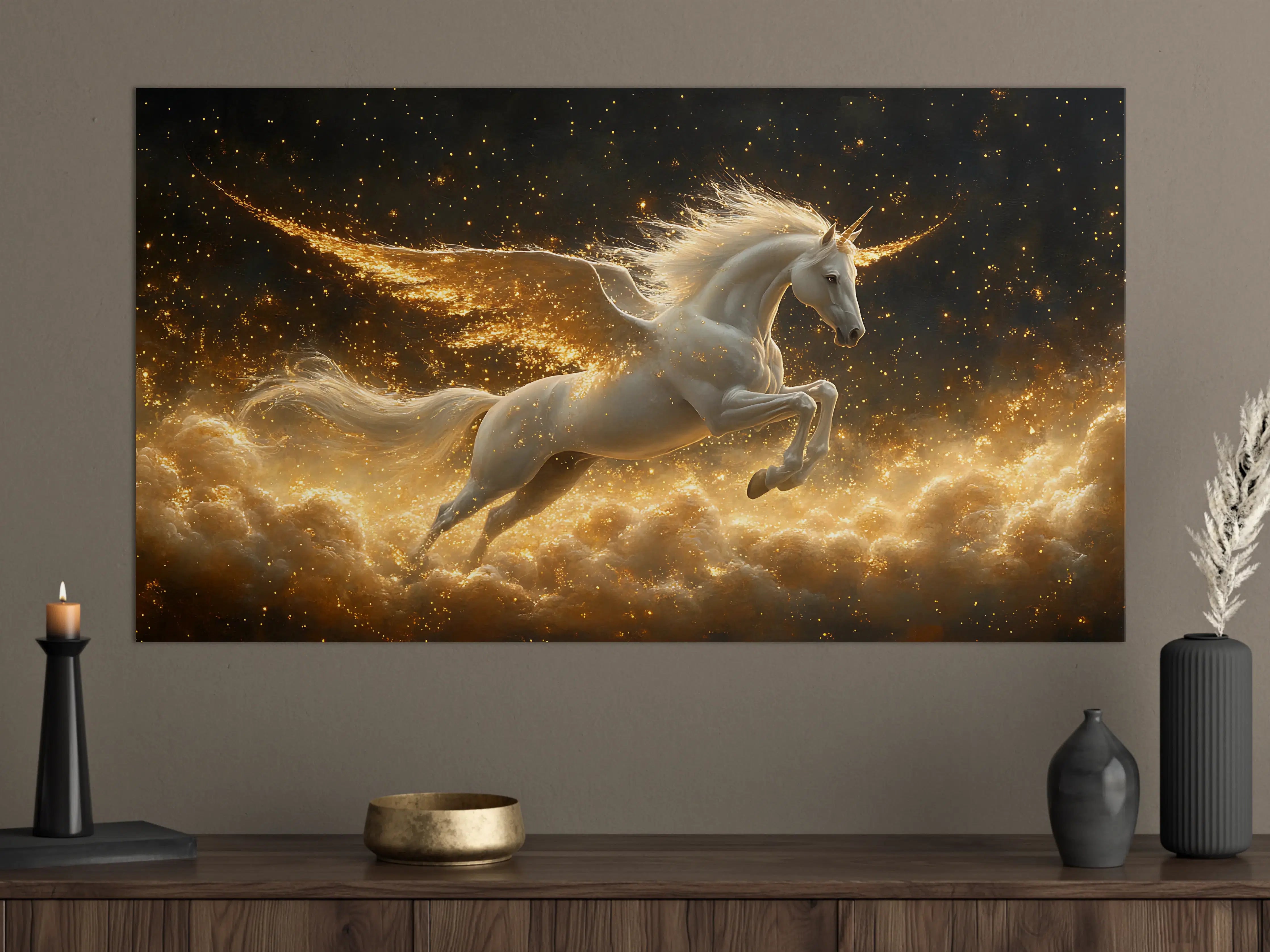 Große Wandbilder - Majestischer Pegasus in goldener Sternennacht