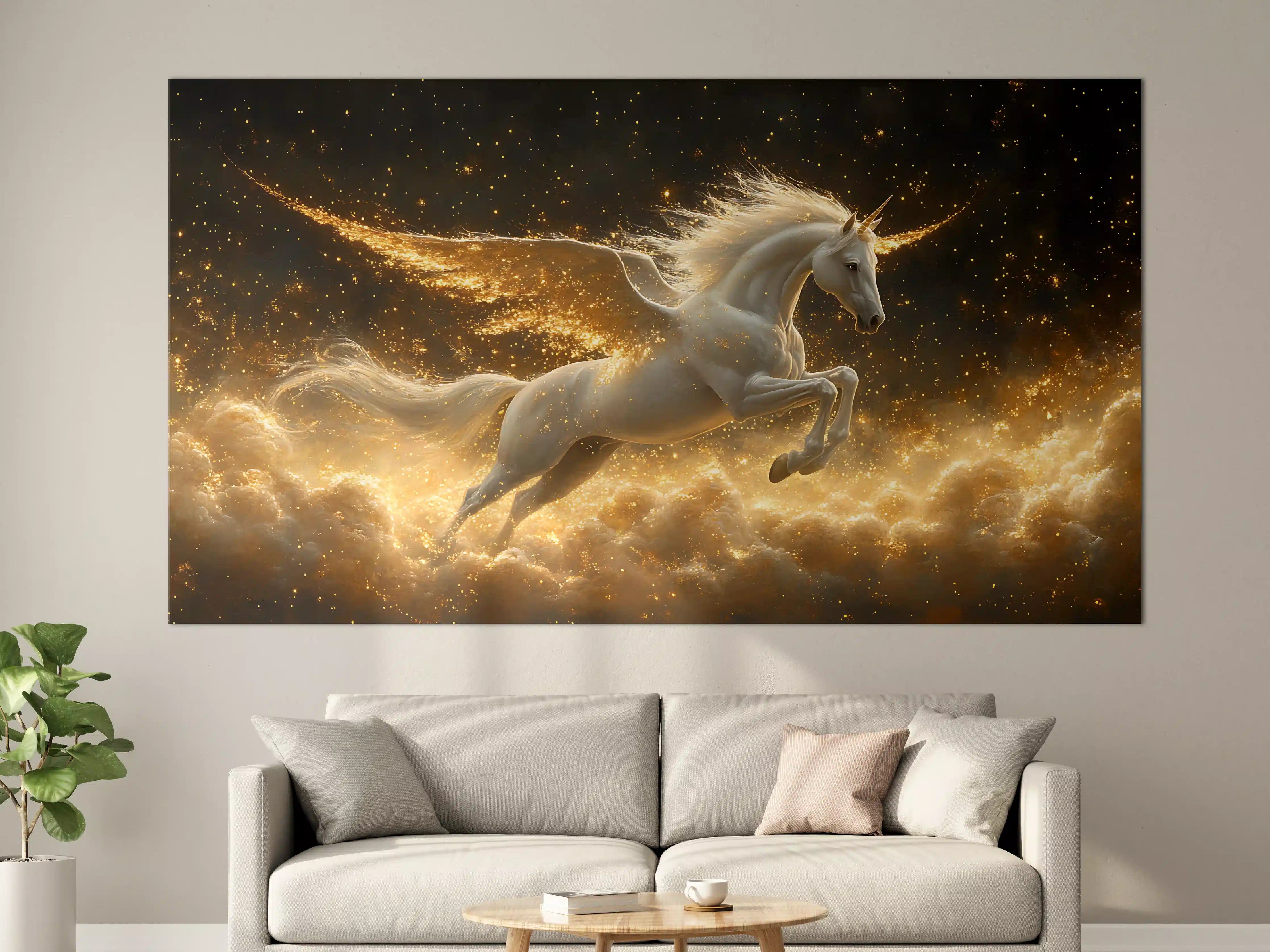 Große Wandbilder - Majestischer Pegasus in goldener Sternennacht