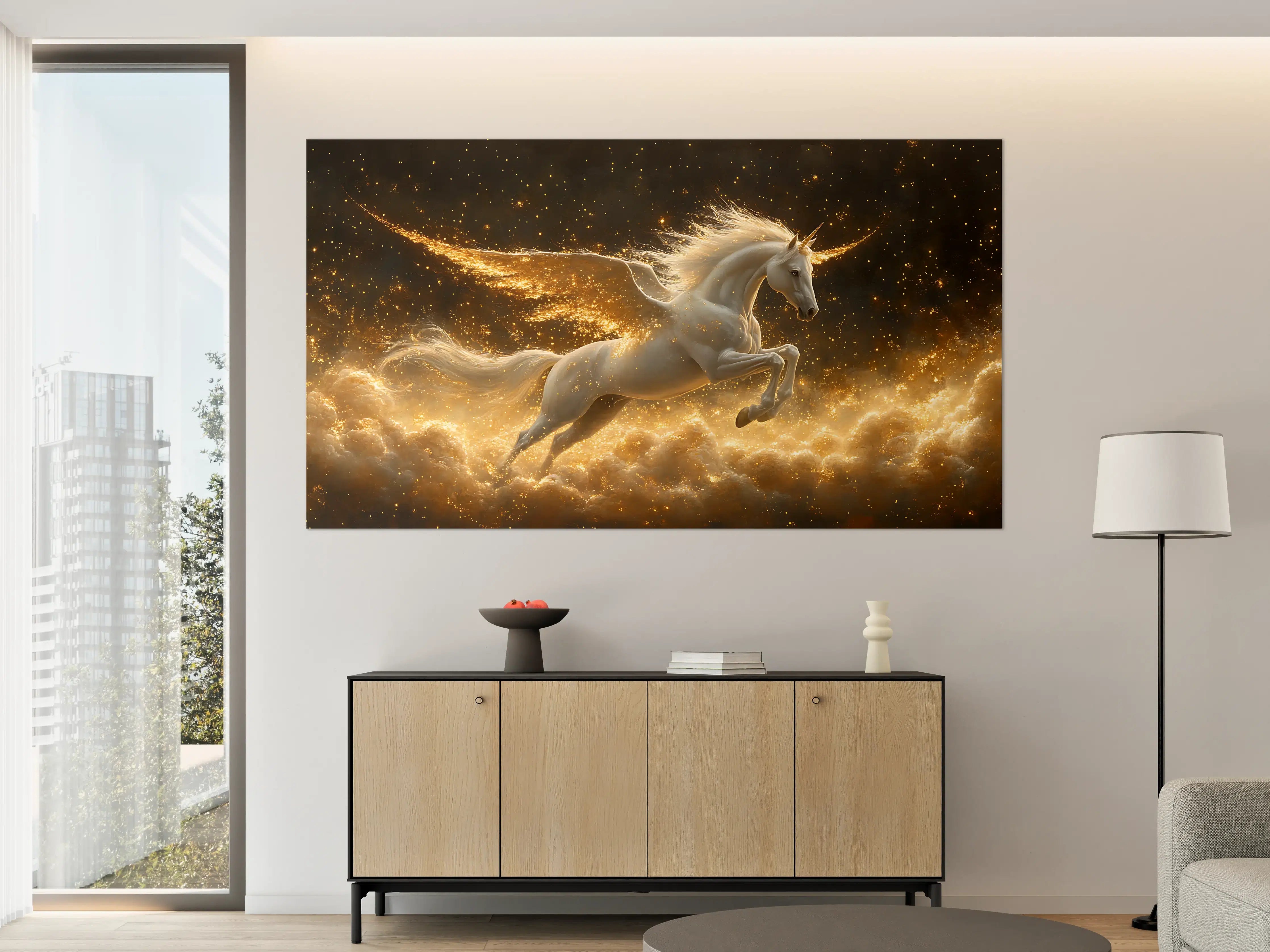 Große Wandbilder - Majestischer Pegasus in goldener Sternennacht