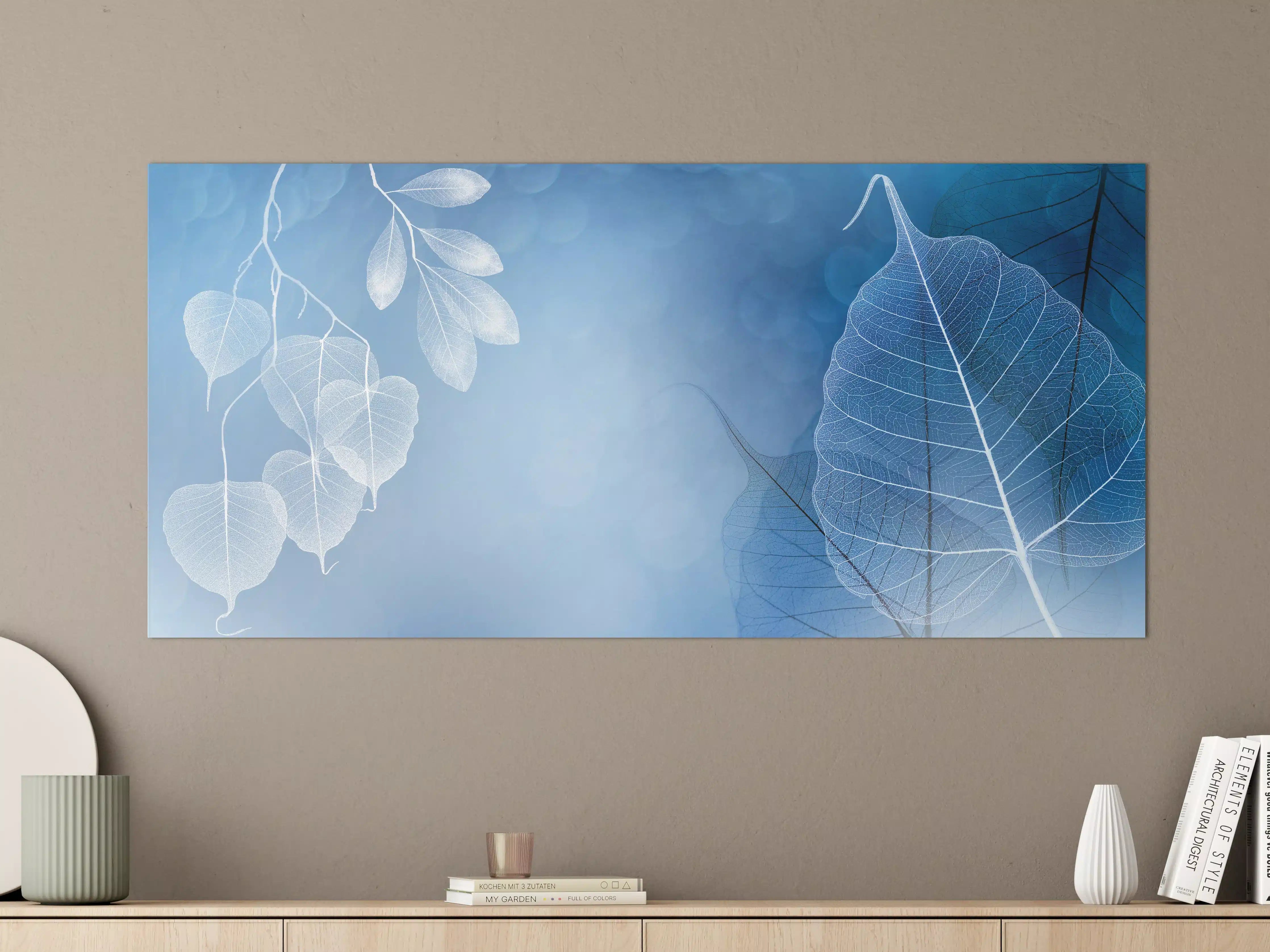 Große Wandbilder - Makro Blätter Blau-Grau Kunst