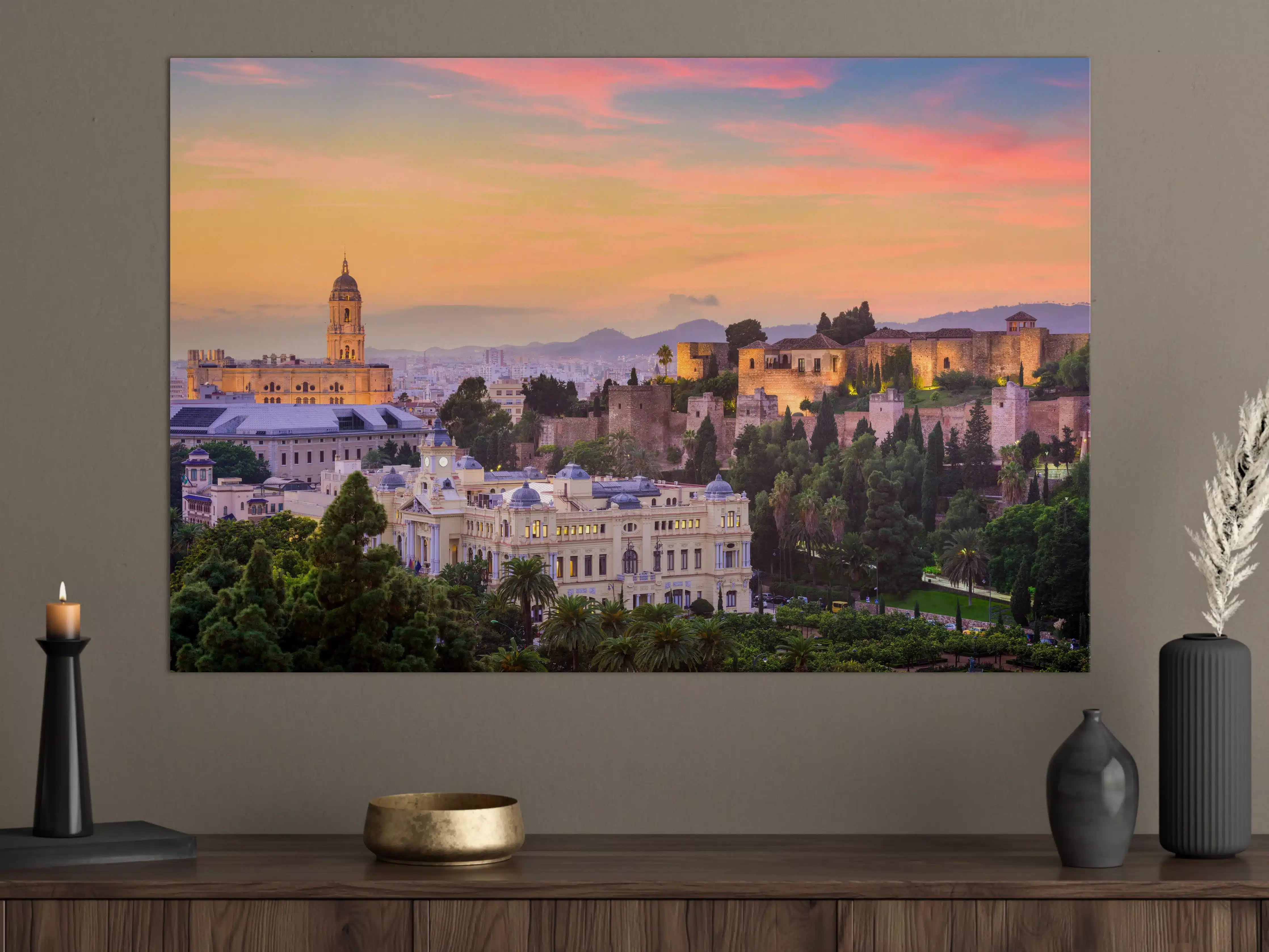 Große Wandbilder - Malaga Skyline Dämmerungsfarben