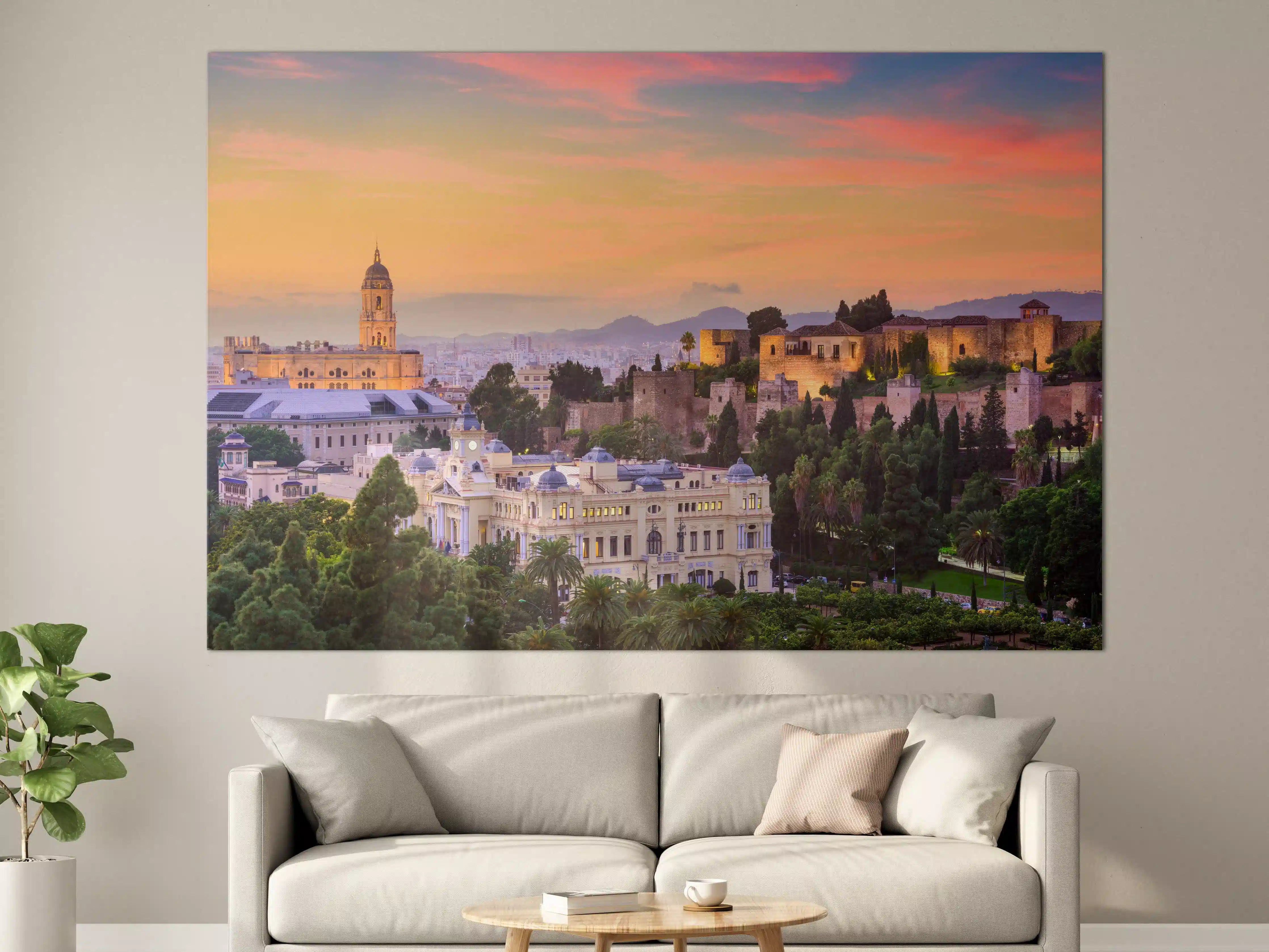 Große Wandbilder - Malaga Skyline Dämmerungsfarben