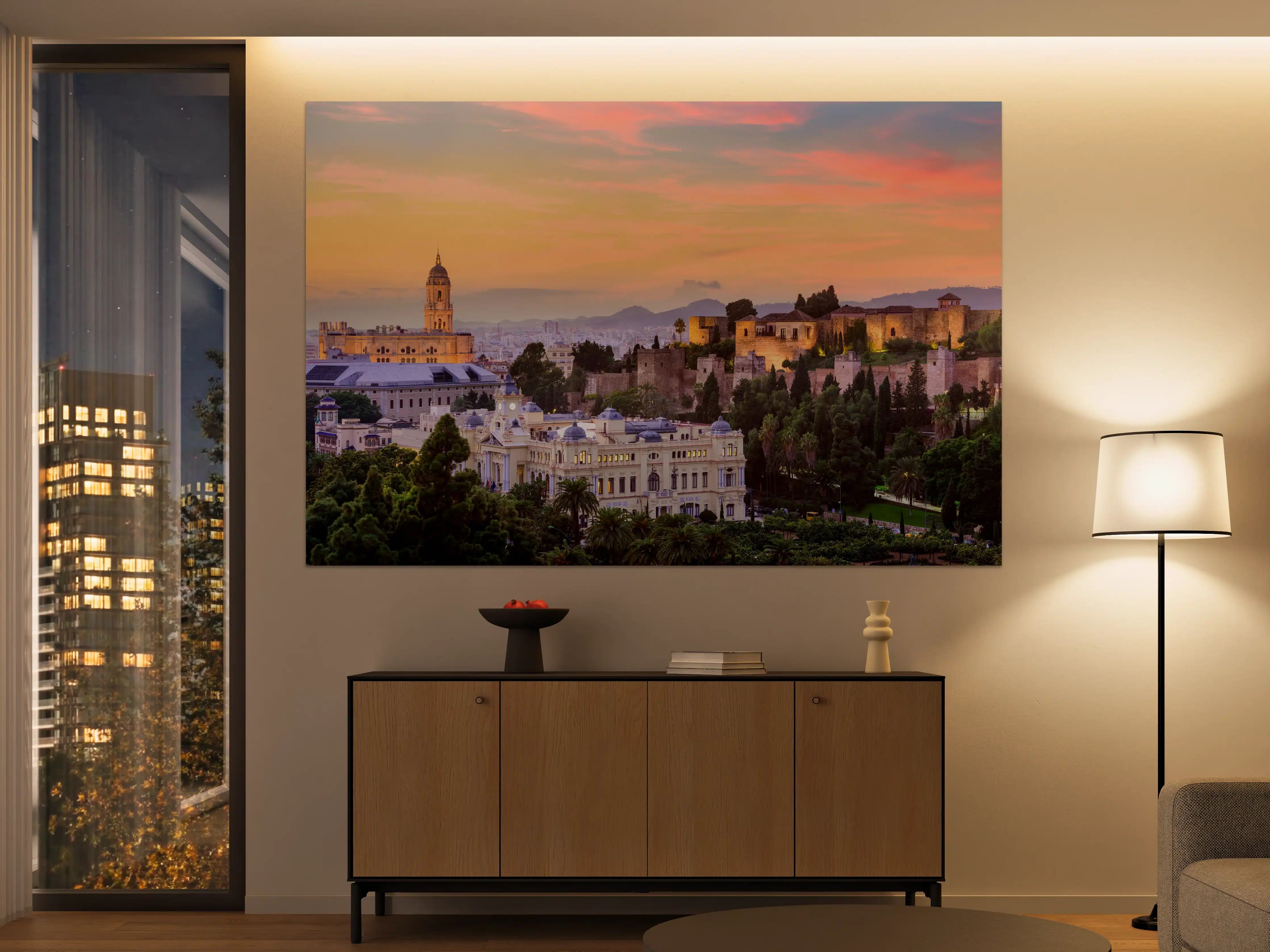 Große Wandbilder - Malaga Skyline Dämmerungsfarben