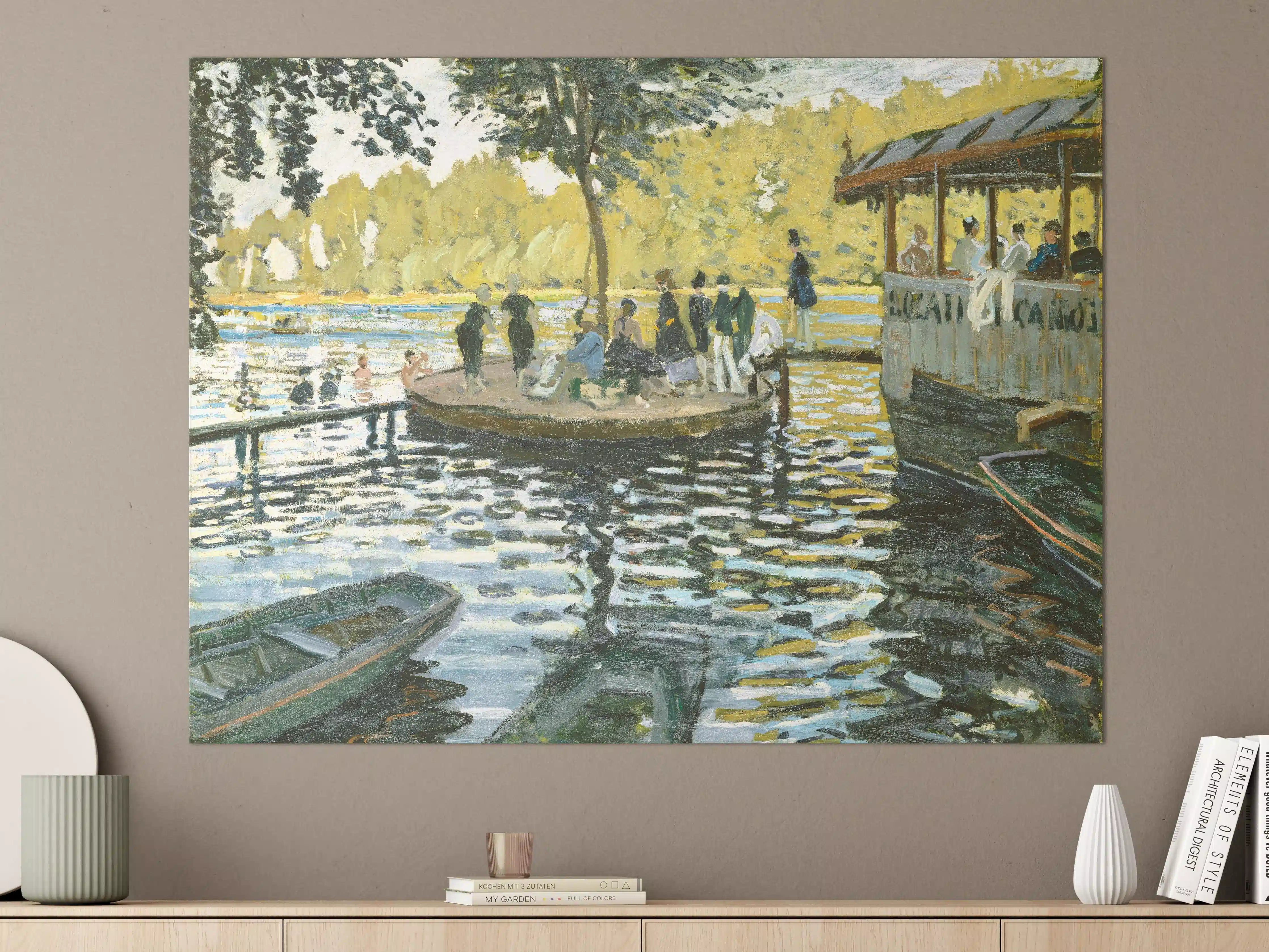 Große Wandbilder - Malerei eines ruhigen Sees mit Boot und Baum