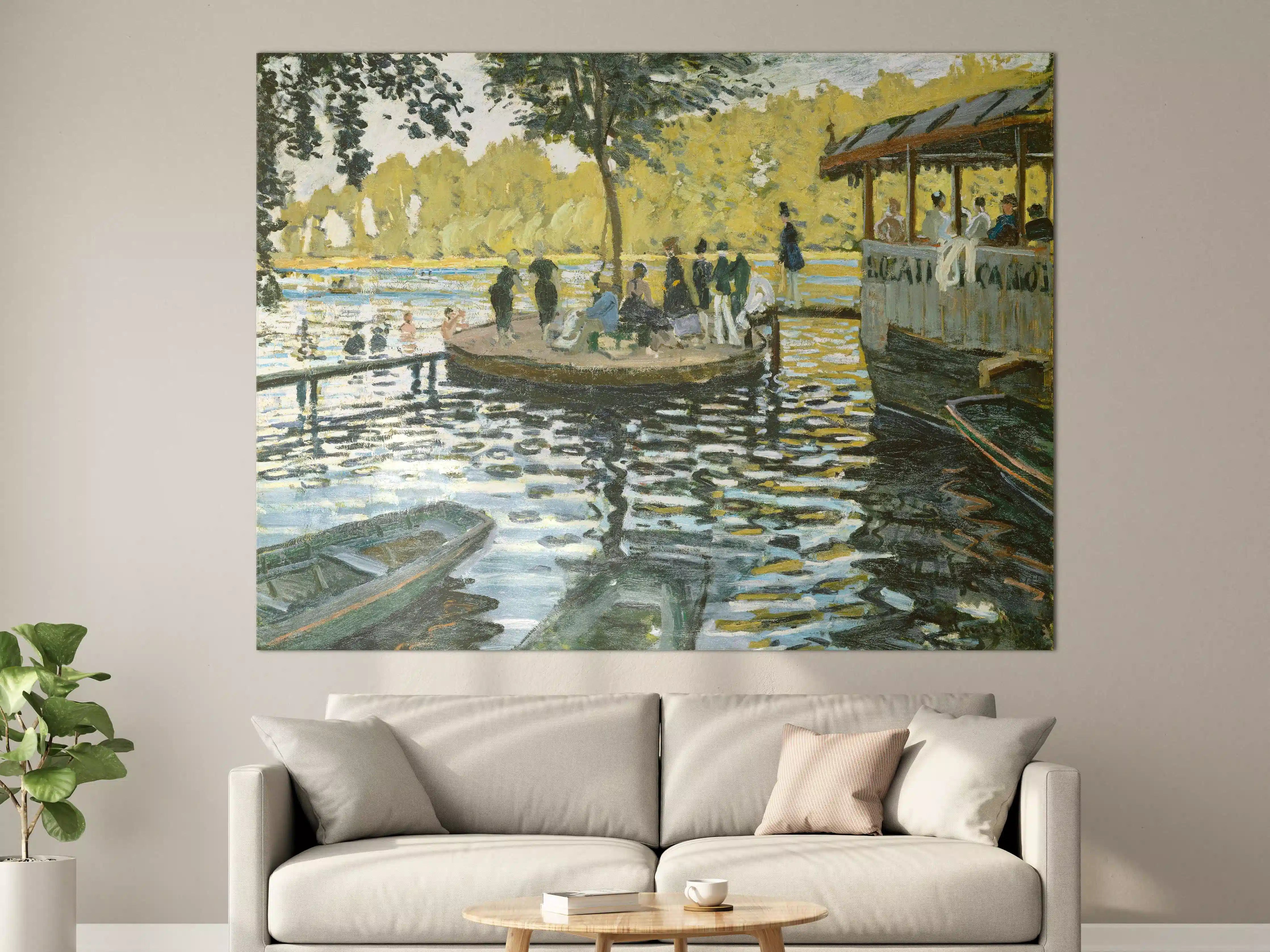 Große Wandbilder - Malerei eines ruhigen Sees mit Boot und Baum