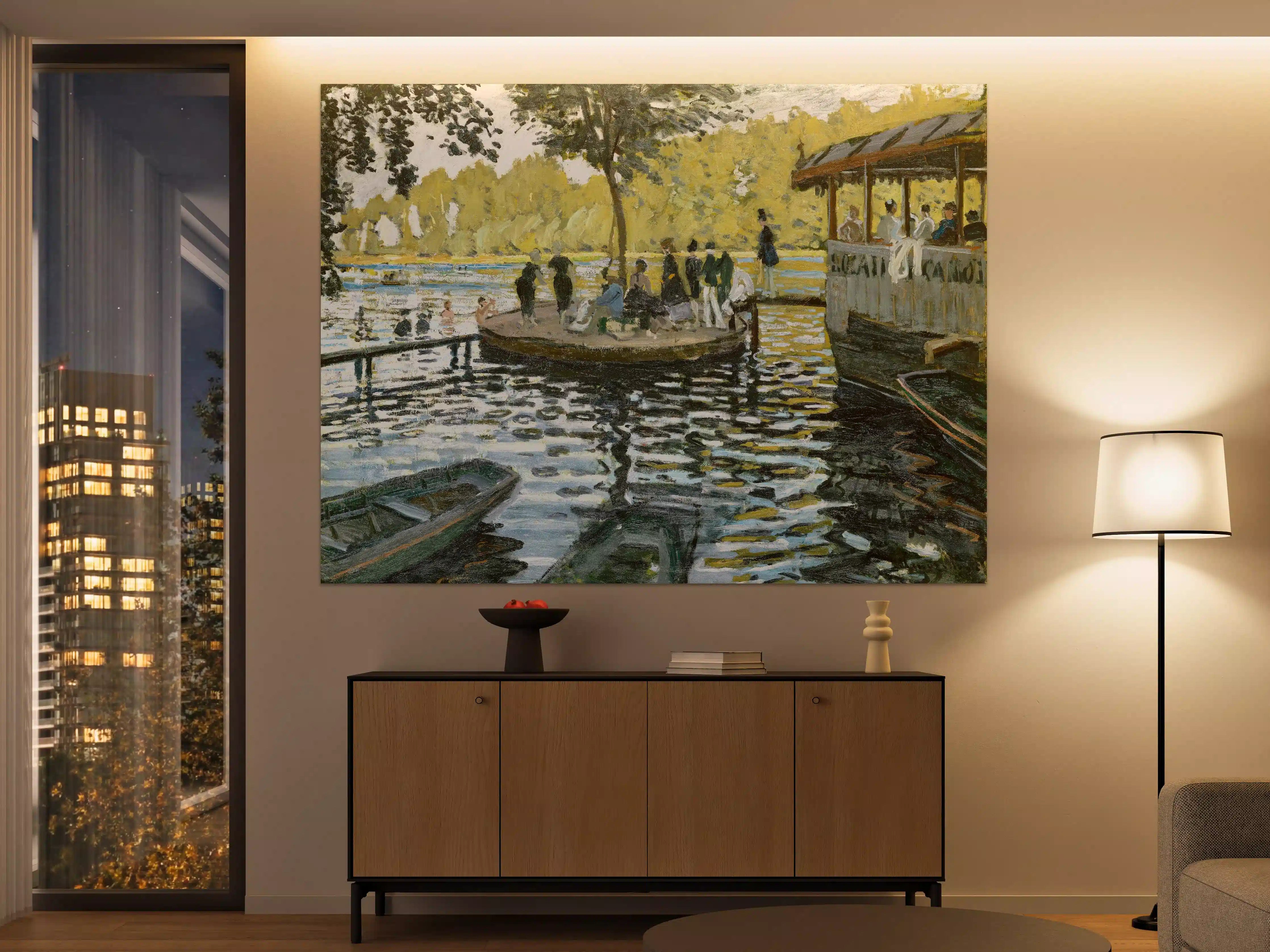 Große Wandbilder - Malerei eines ruhigen Sees mit Boot und Baum