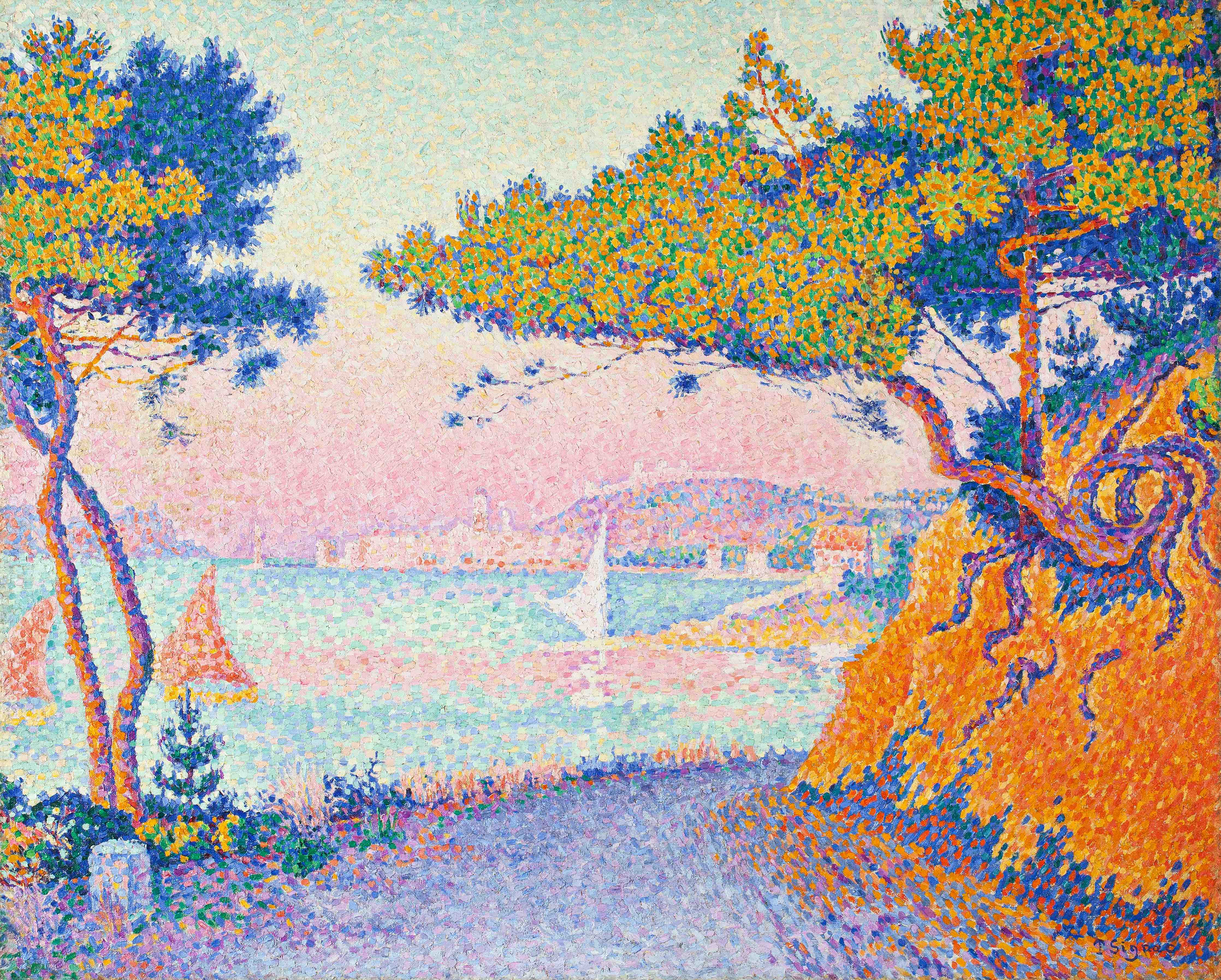 Große Wandbilder-Malerei im Pointillismus-Stil mit Meeresblick