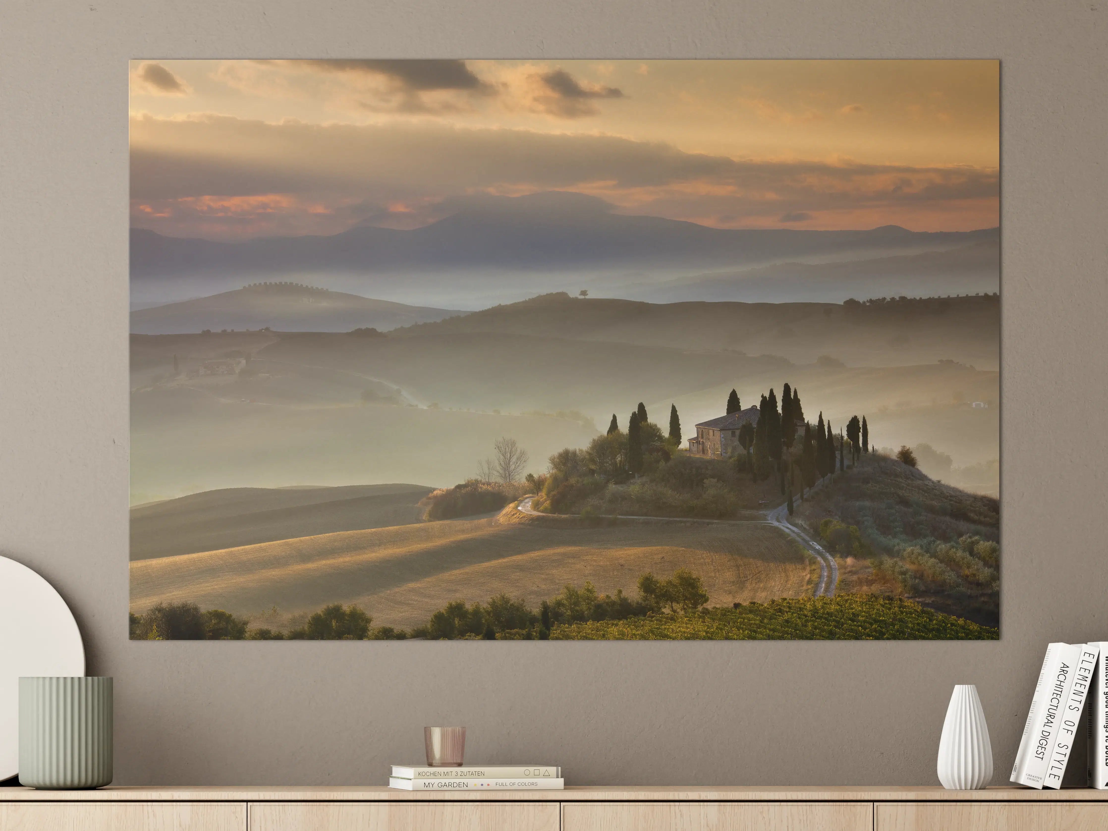 Große Wandbilder - Malerische Toskana-Landschaft bei Sonnenaufgang