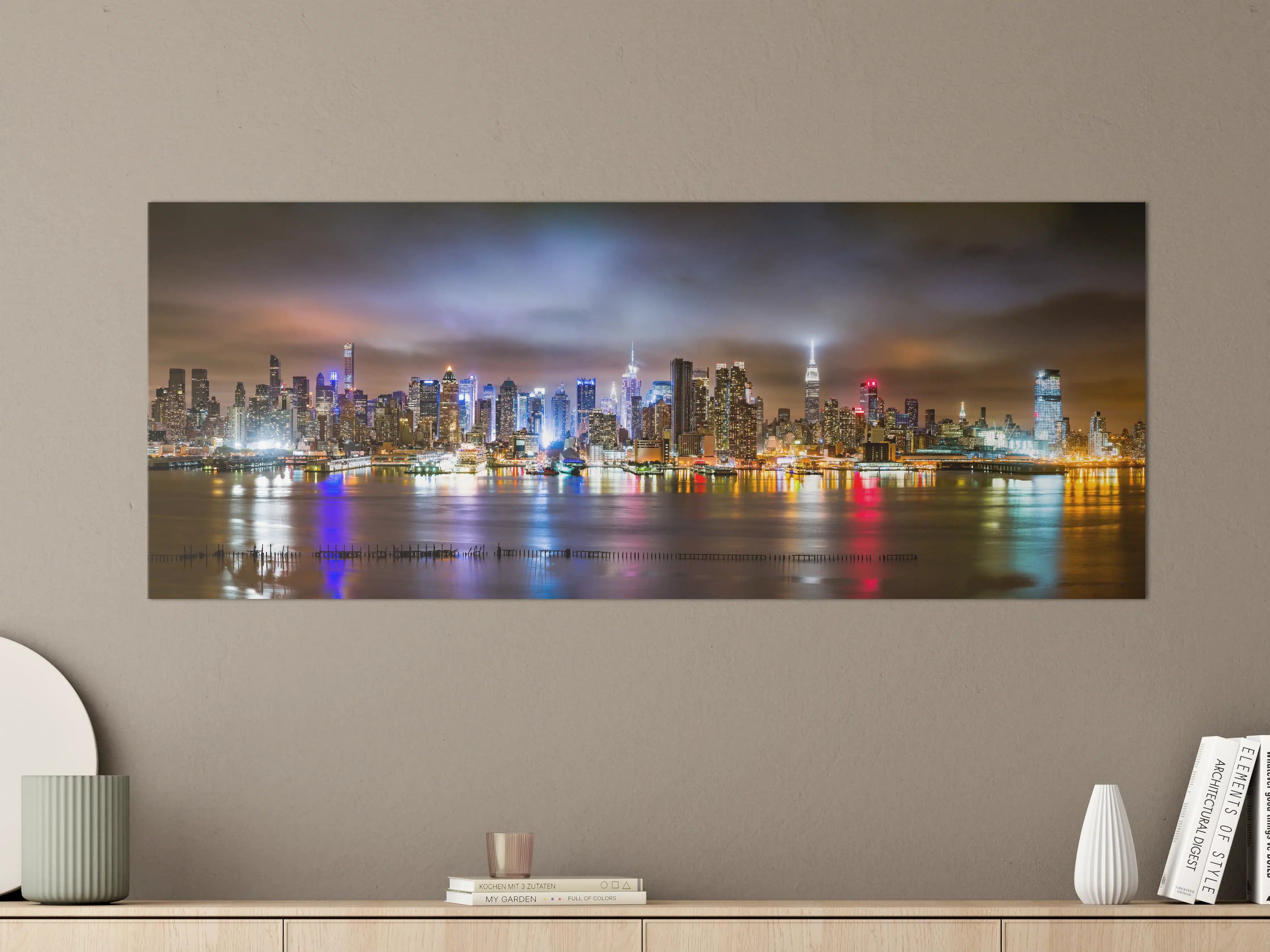 Große Wandbilder - Manhattan Skyline im nächtlichen Panorama