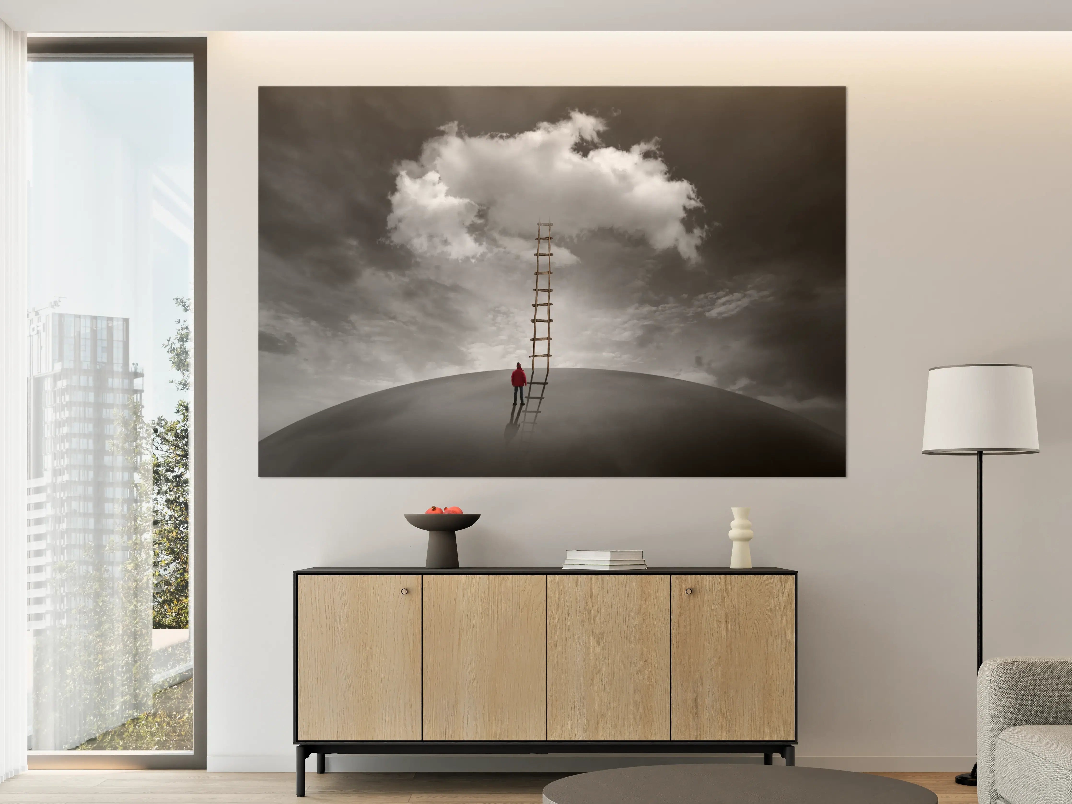 Große Wandbilder - Mann vor Wolke mit Leiter