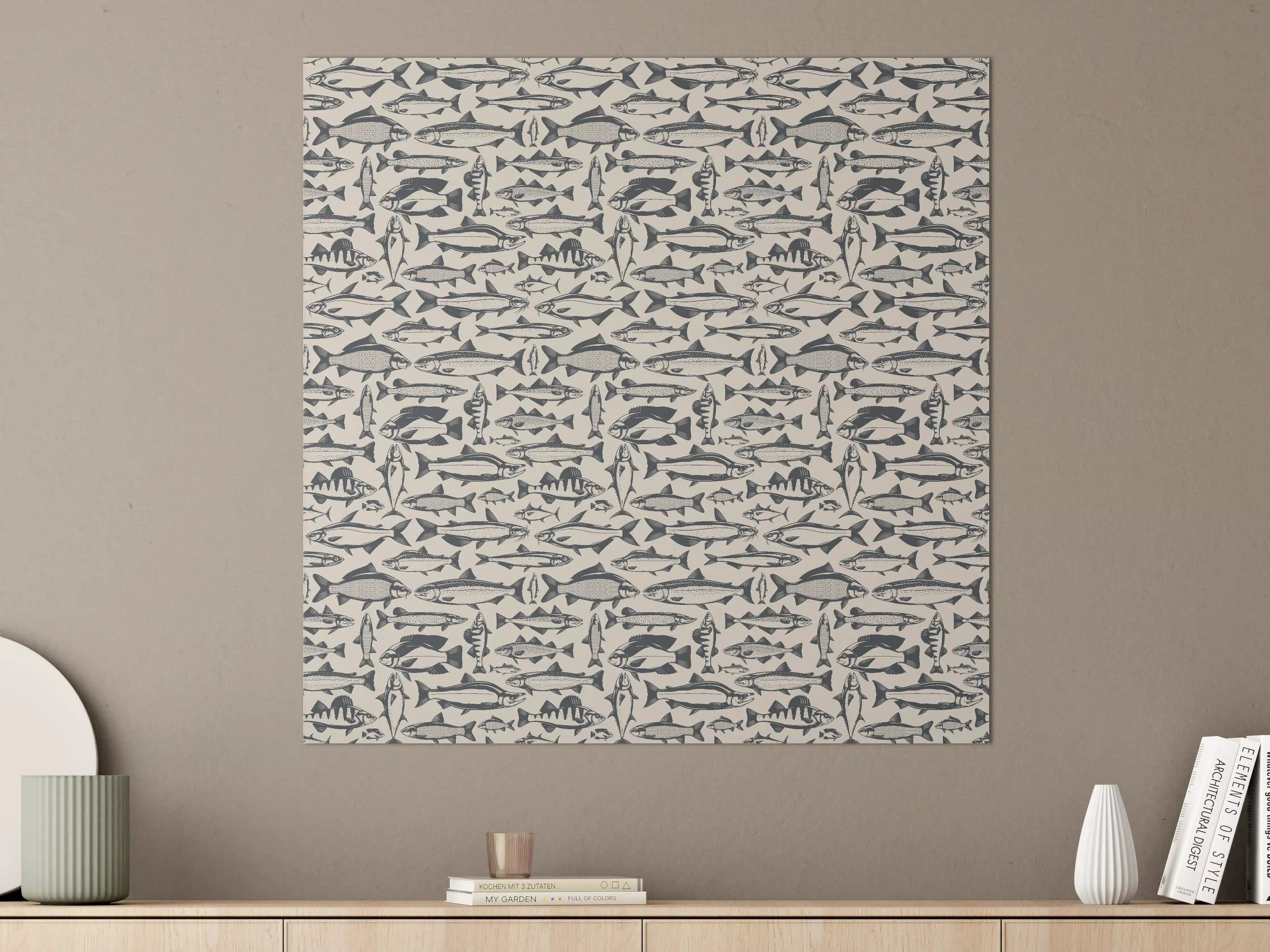 Große Wandbilder - Maritimes Fischmuster Beige-Blau