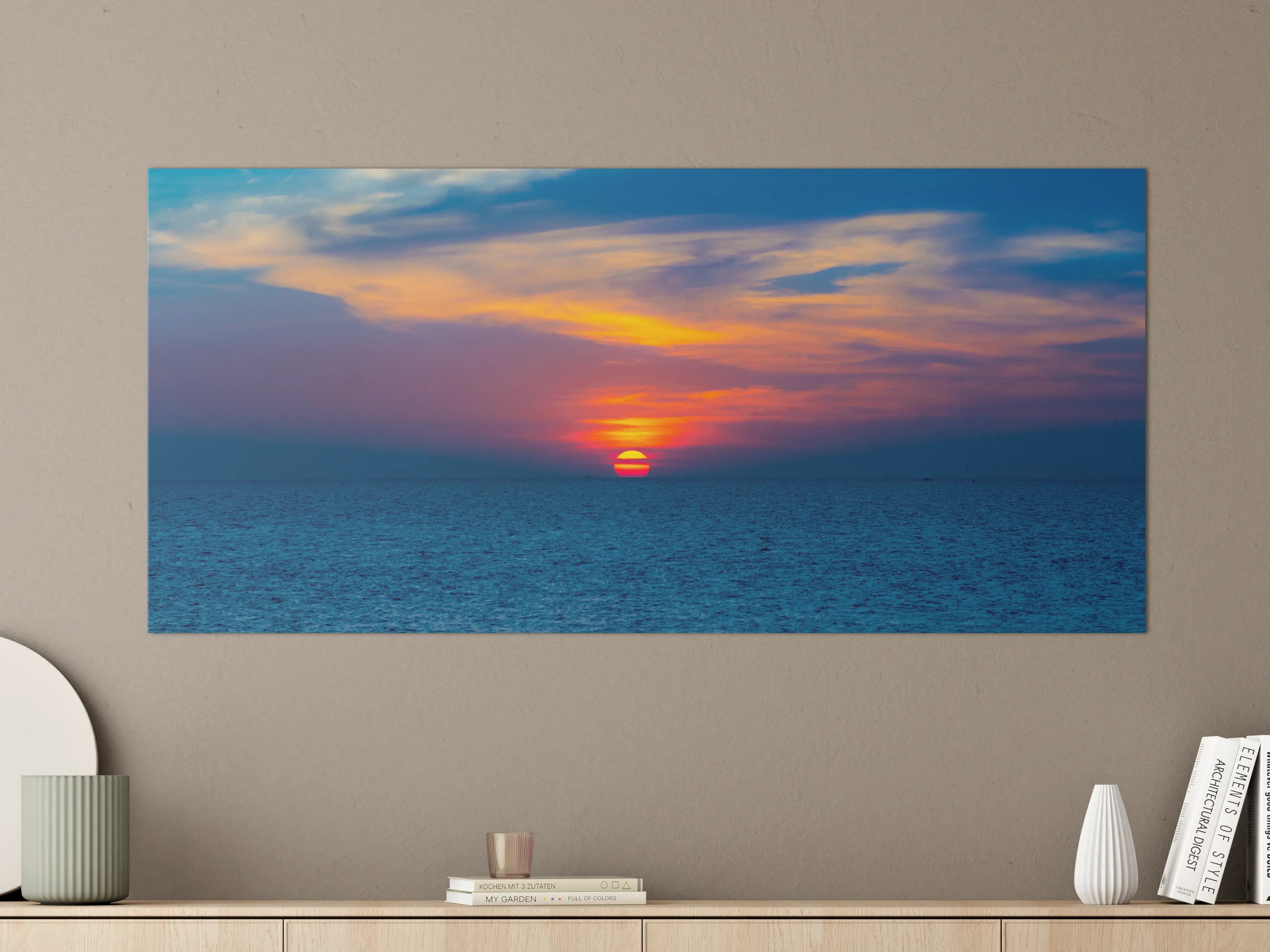 Große Wandbilder - Meer-Sonnenuntergang Blau-Orange