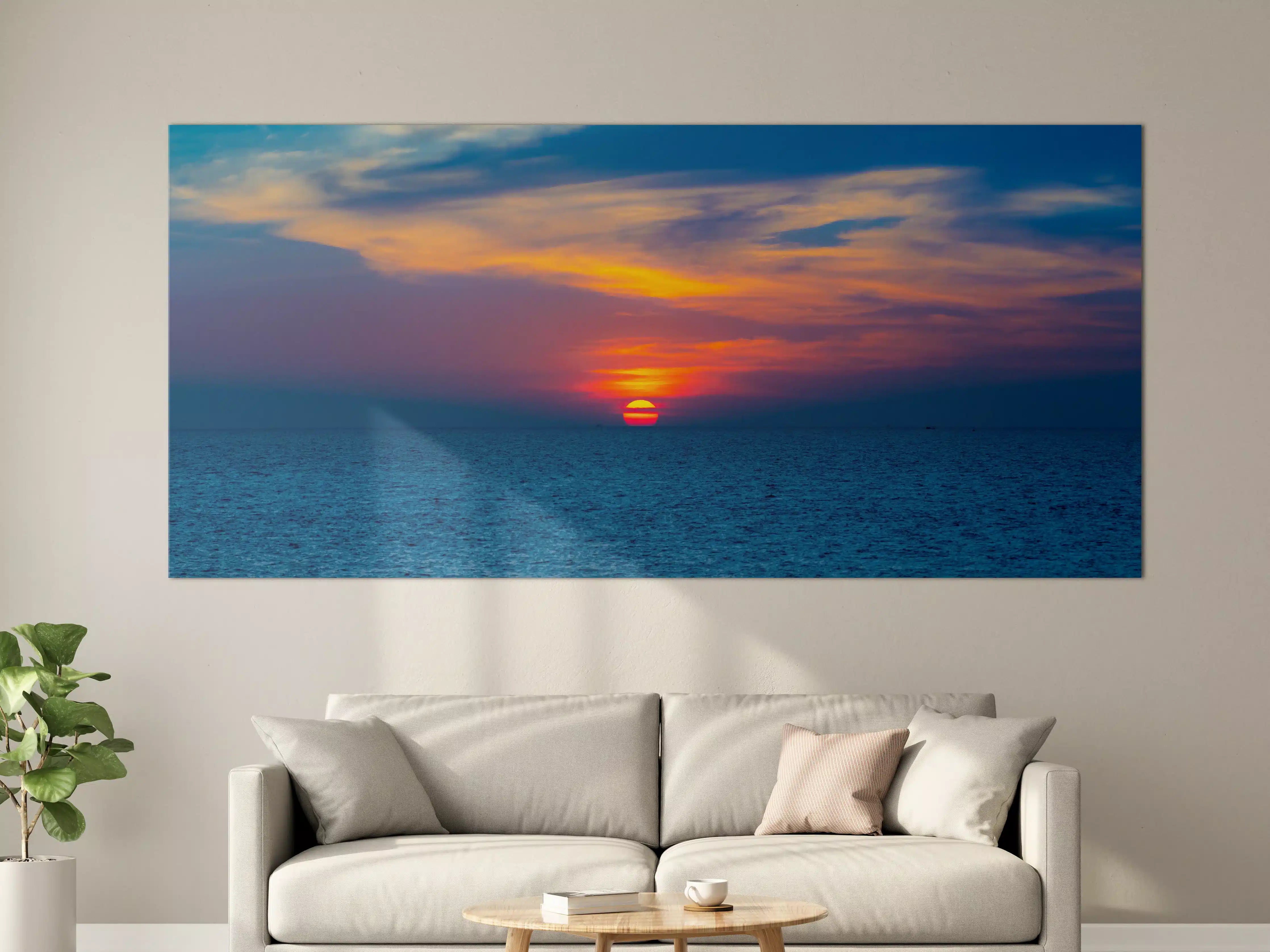 Große Wandbilder - Meer-Sonnenuntergang Blau-Orange