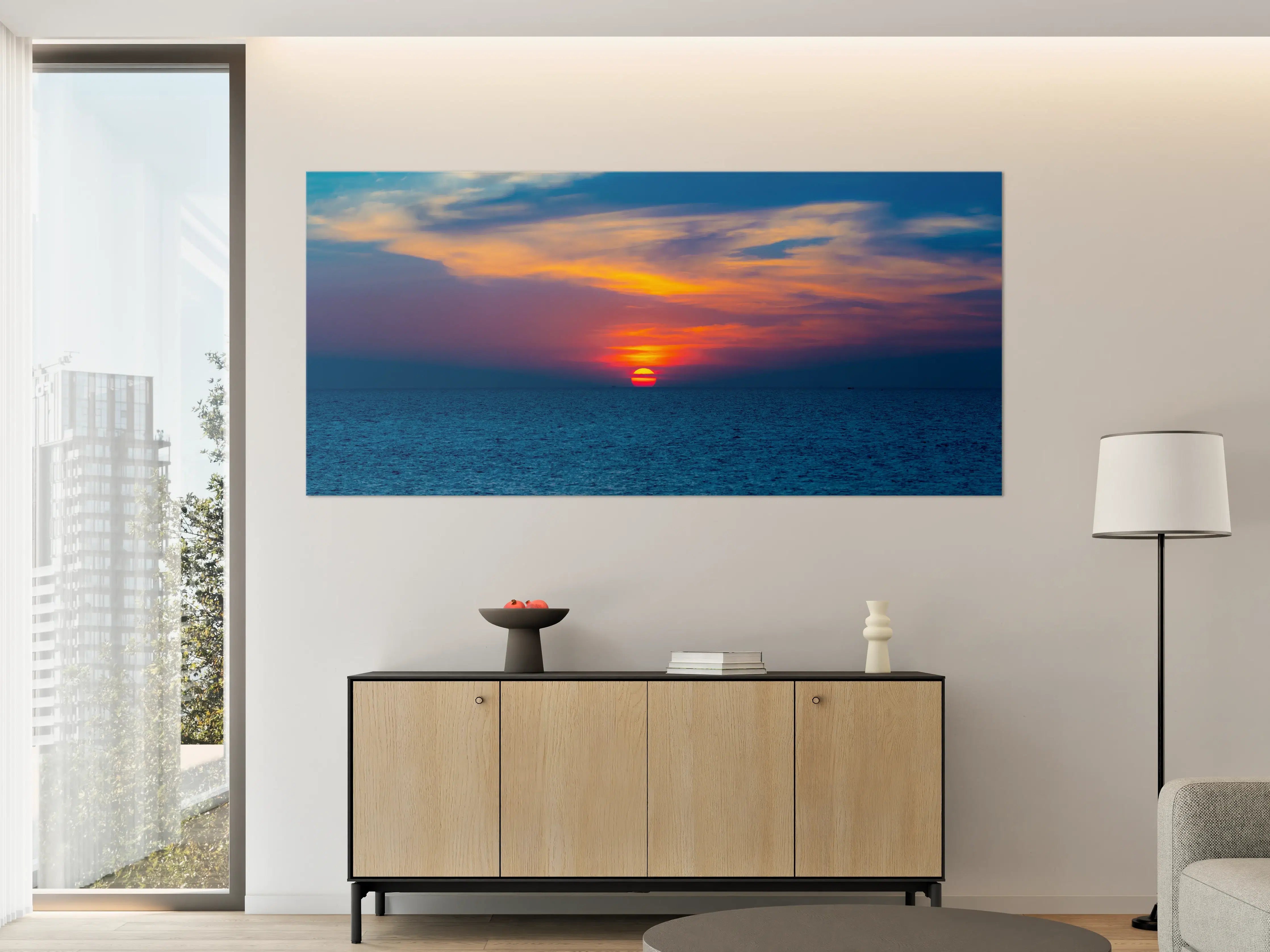 Große Wandbilder - Meer-Sonnenuntergang Blau-Orange
