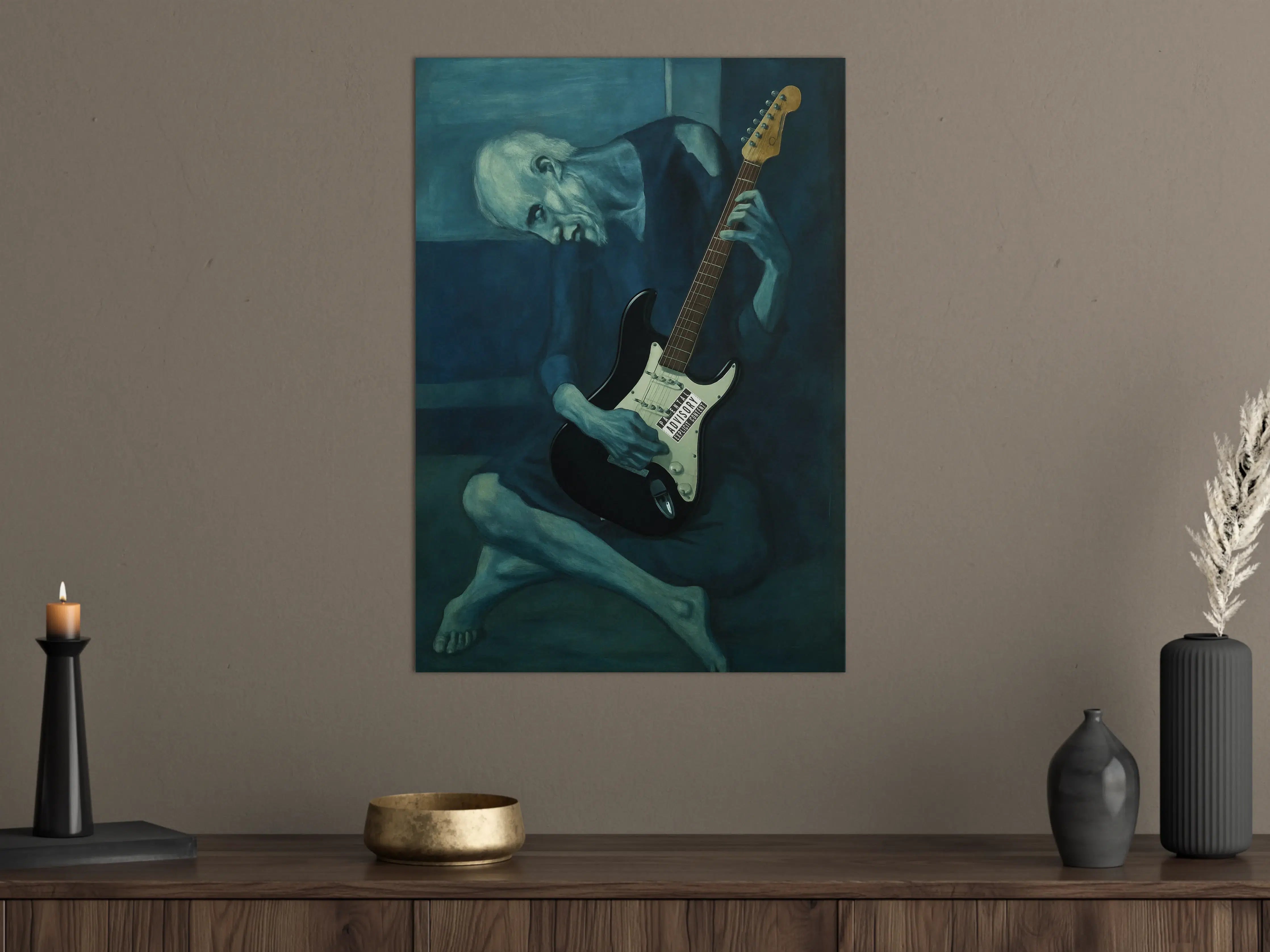 Große Wandbilder - Melancholischer Gitarrenspieler in Blau