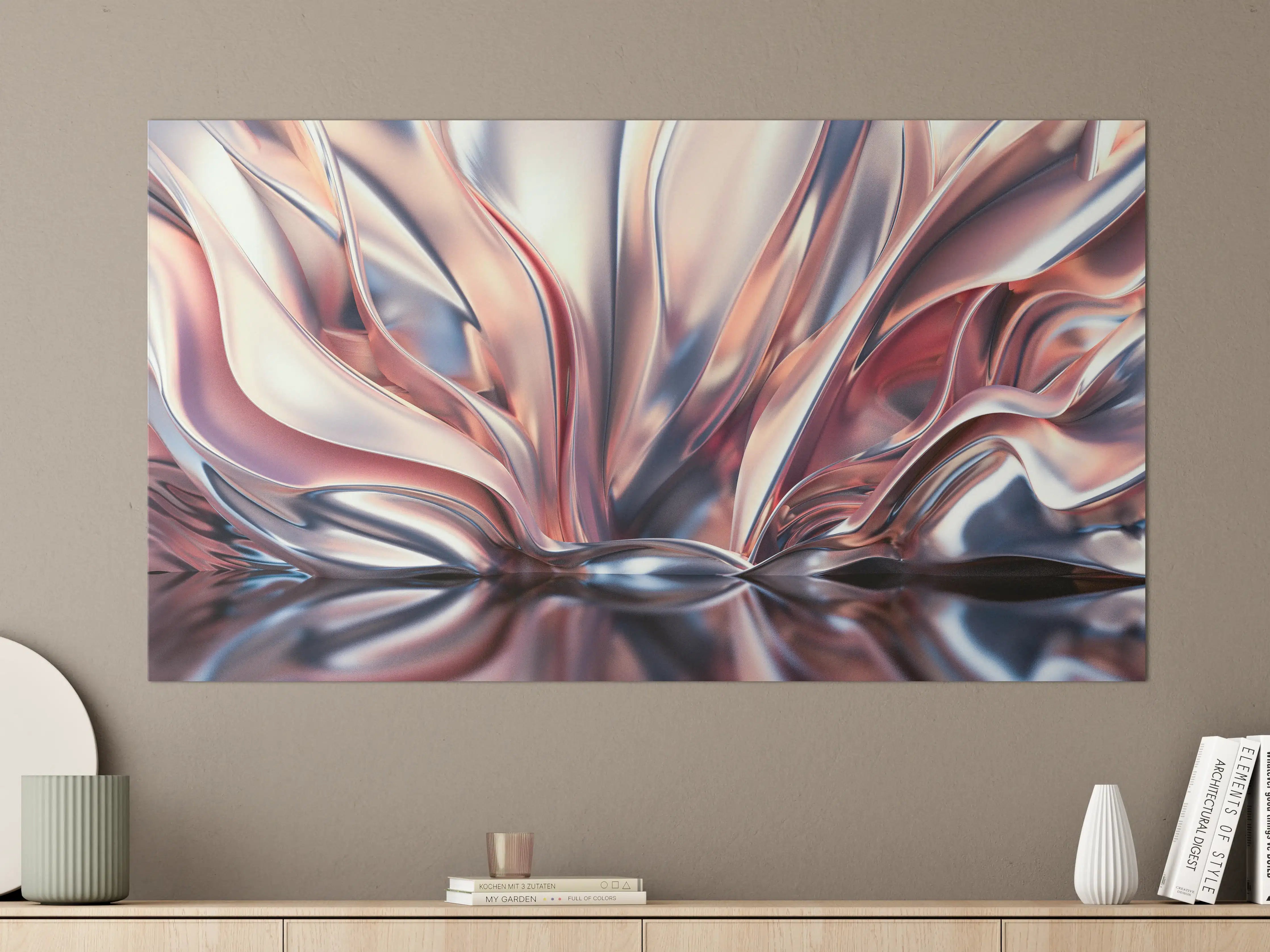 Große Wandbilder - Metallic-Glanz Abstrakt in Rosé und Silber