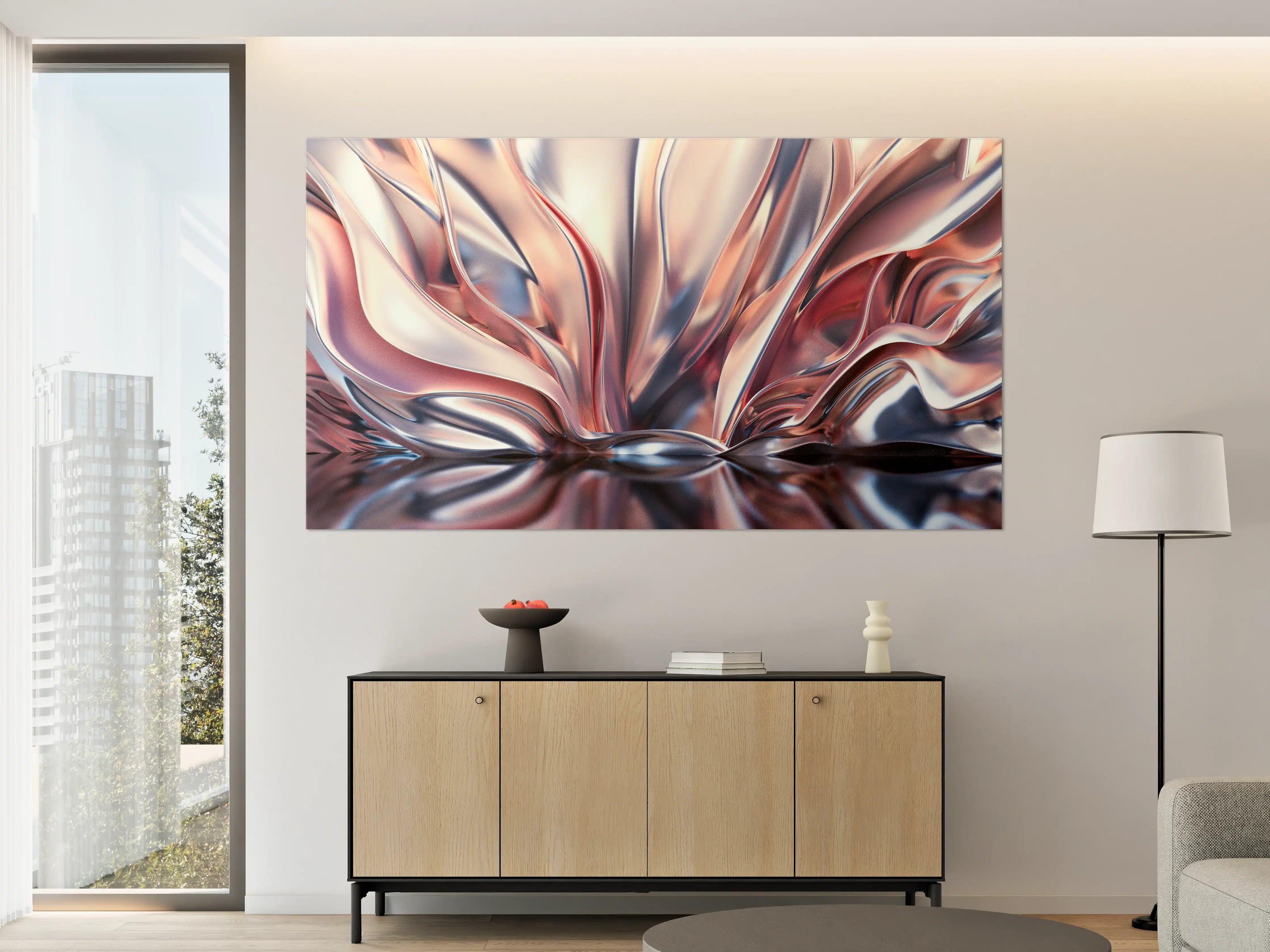 Große Wandbilder - Metallic-Glanz Abstrakt in Rosé und Silber