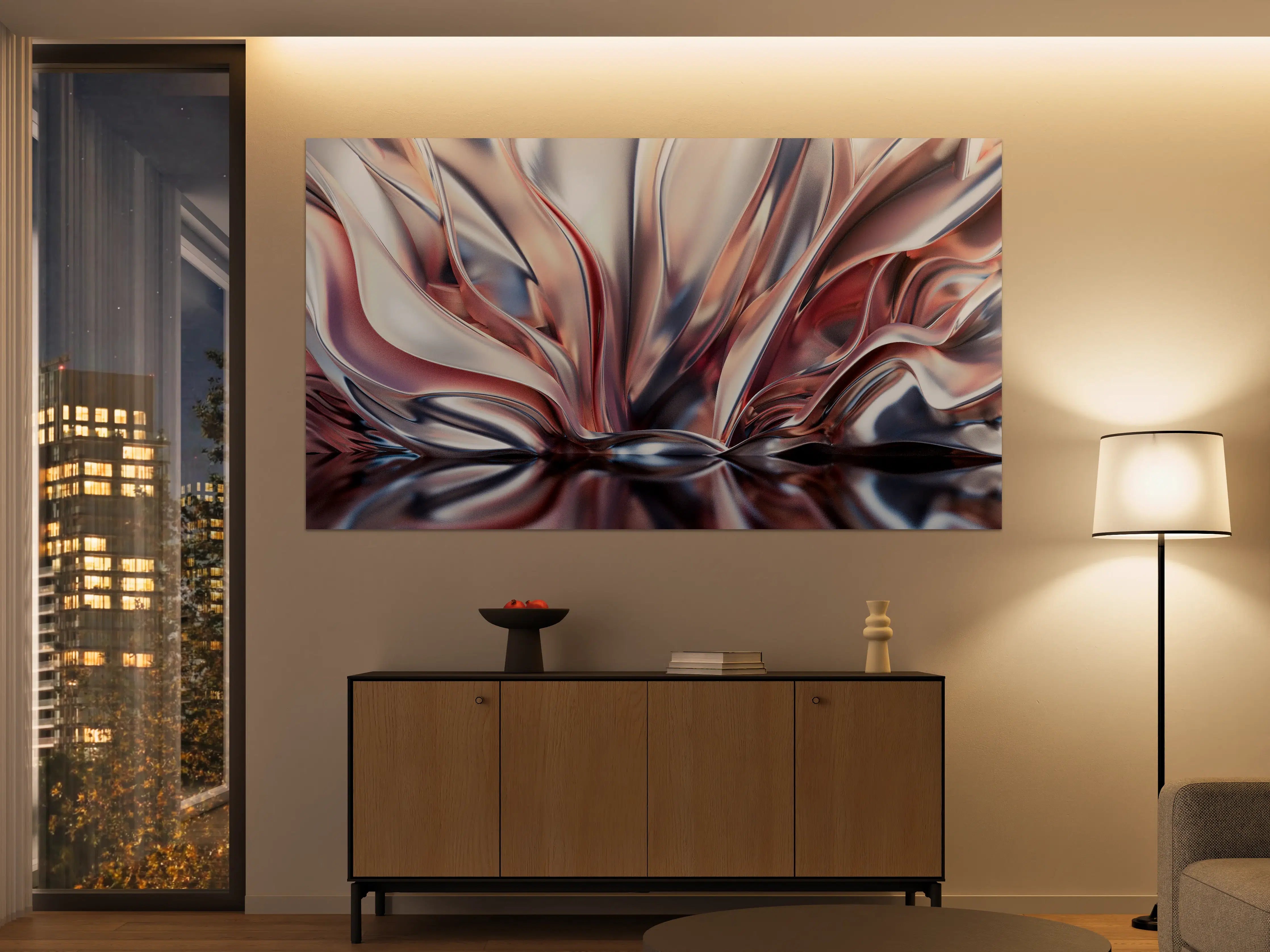 Große Wandbilder - Metallic-Glanz Abstrakt in Rosé und Silber