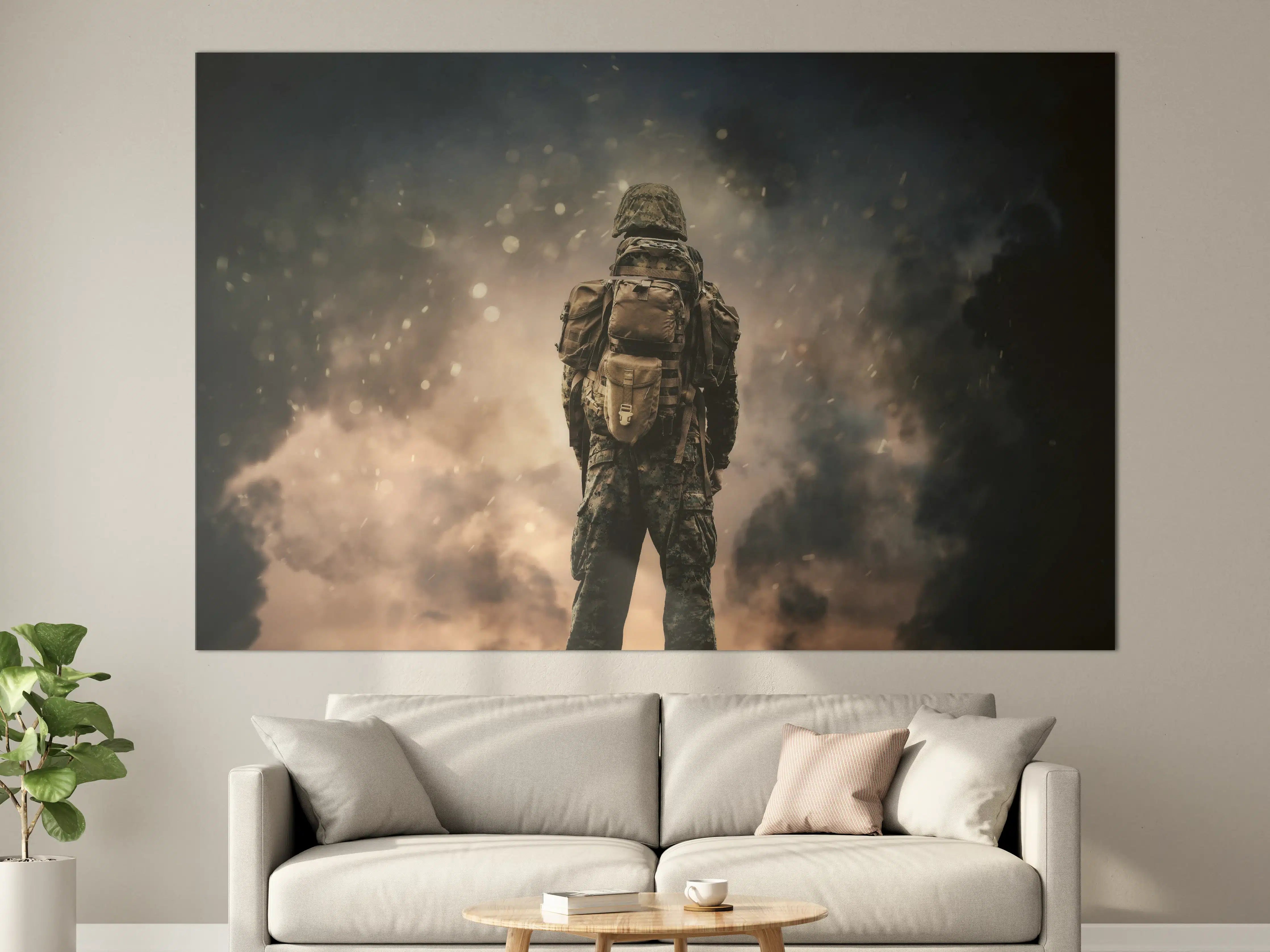 Große Wandbilder - Militärsoldat zwischen Rauch und Staub