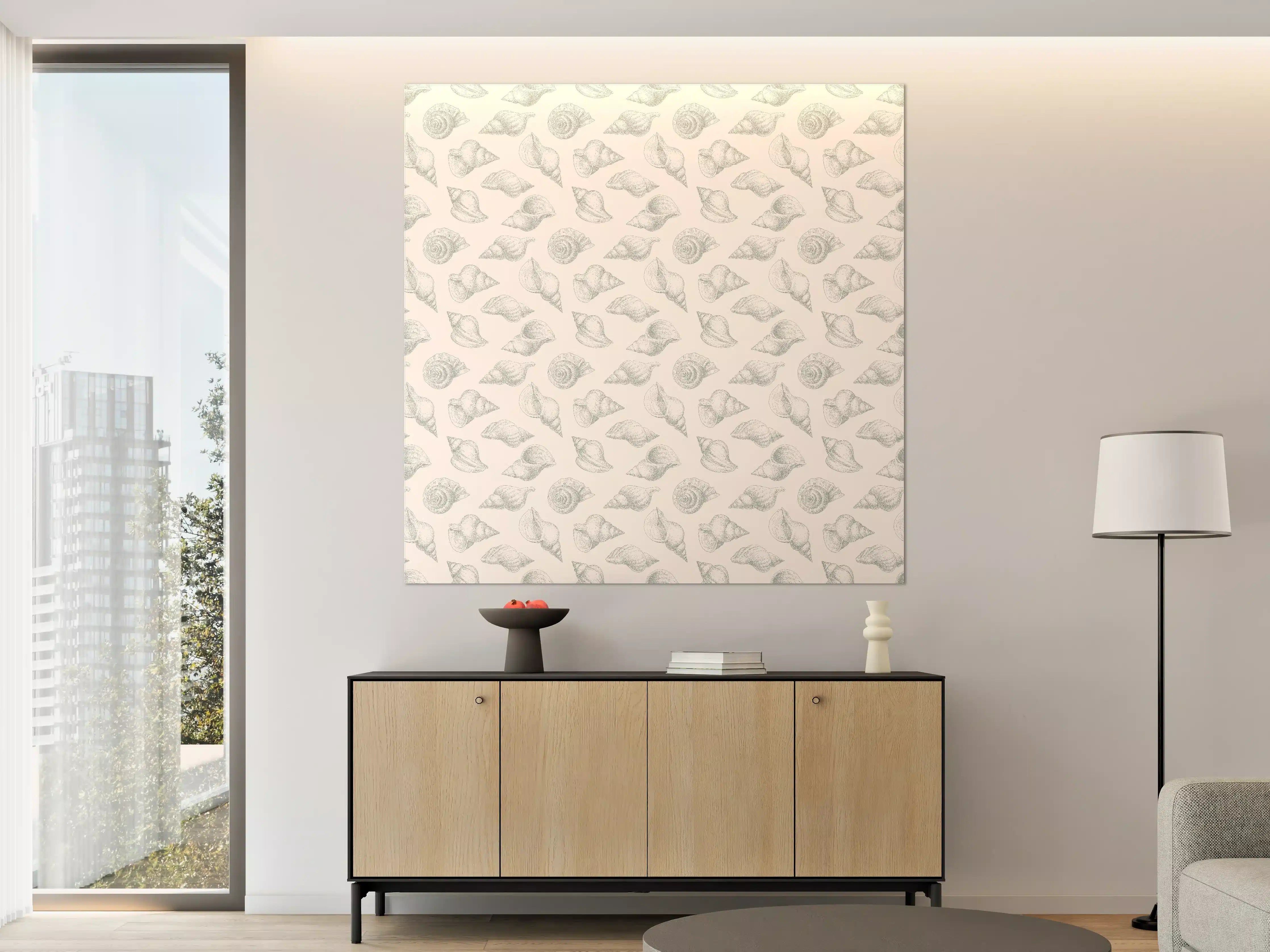 Große Wandbilder - Minimal Muschelmuster Beige-Grau