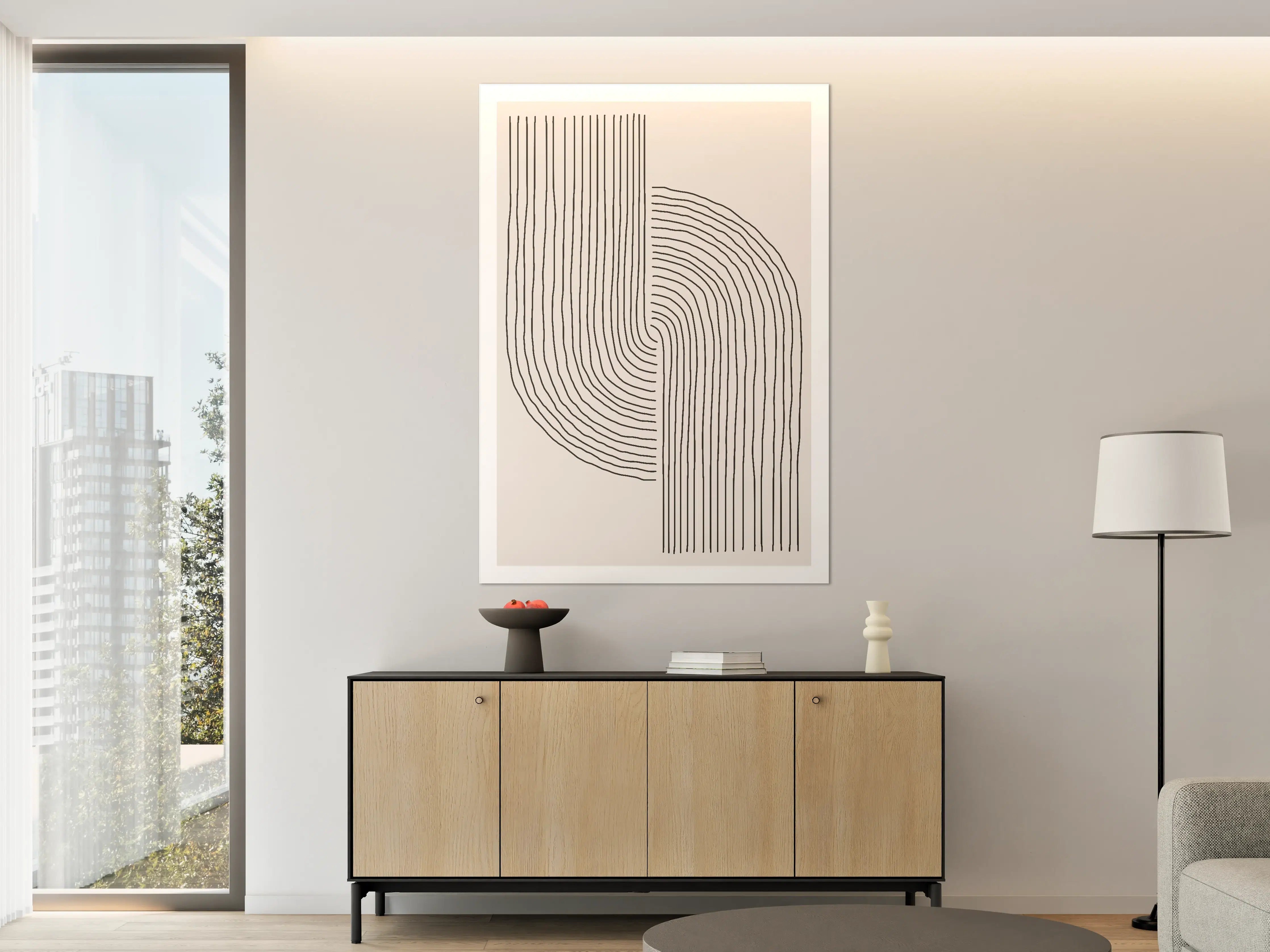 Große Wandbilder - Minimales Linienmuster in Schwarz-Weiß