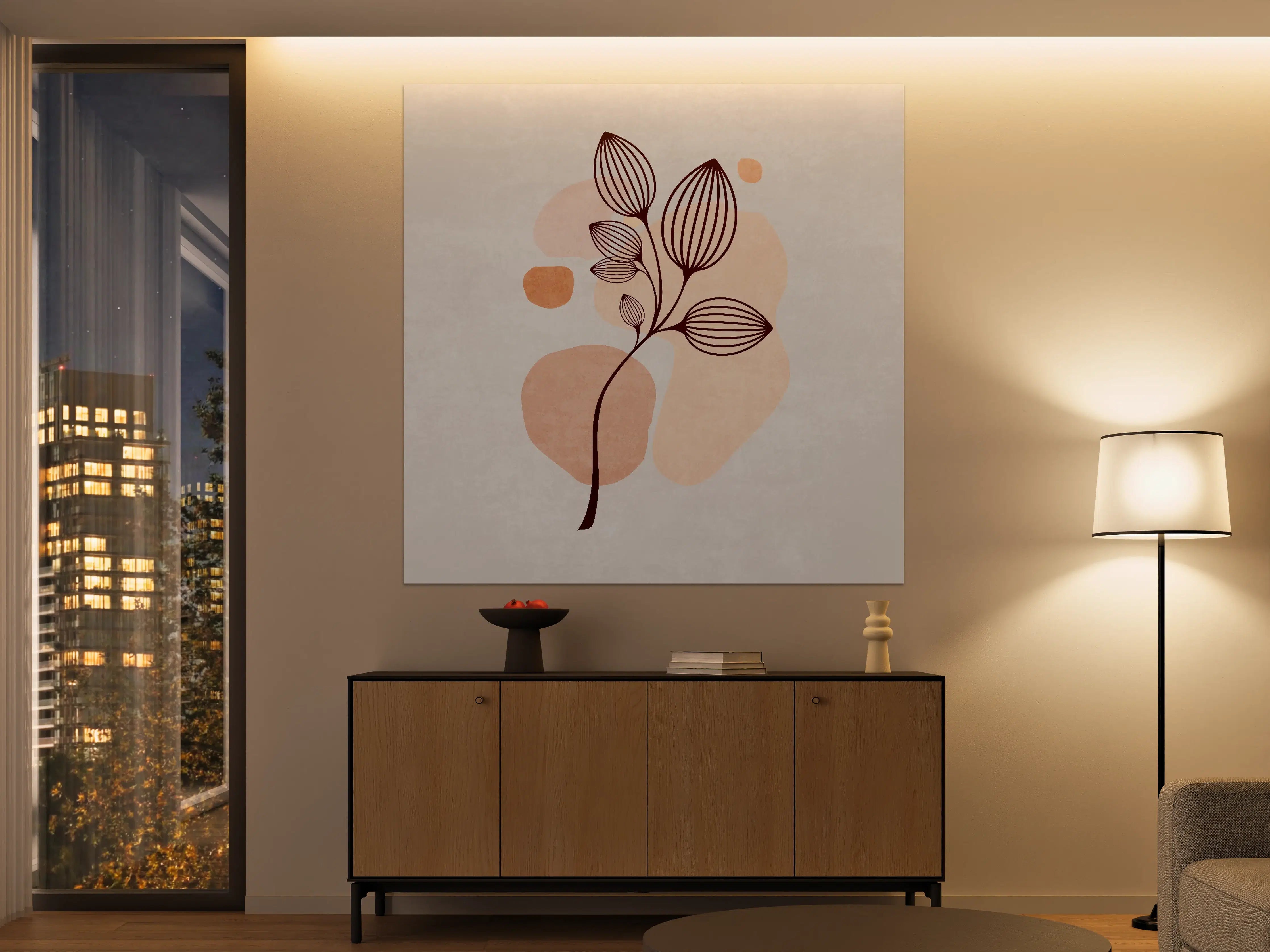 Große Wandbilder - Minimalistische Blumenillustration in Braun auf Beigeton