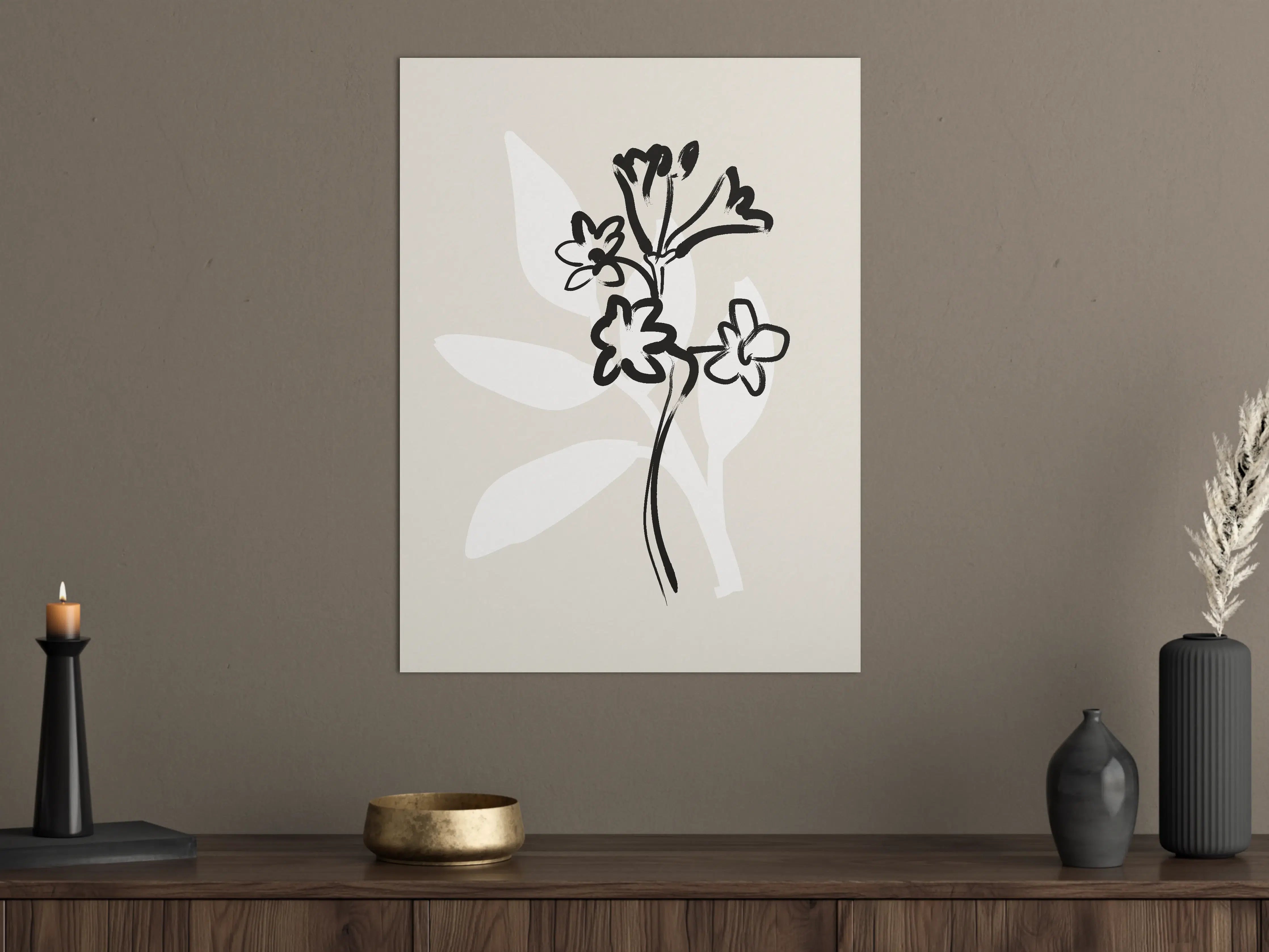 Große Wandbilder - Minimalistische Blumenzeichnung in Schwarz-Weiß