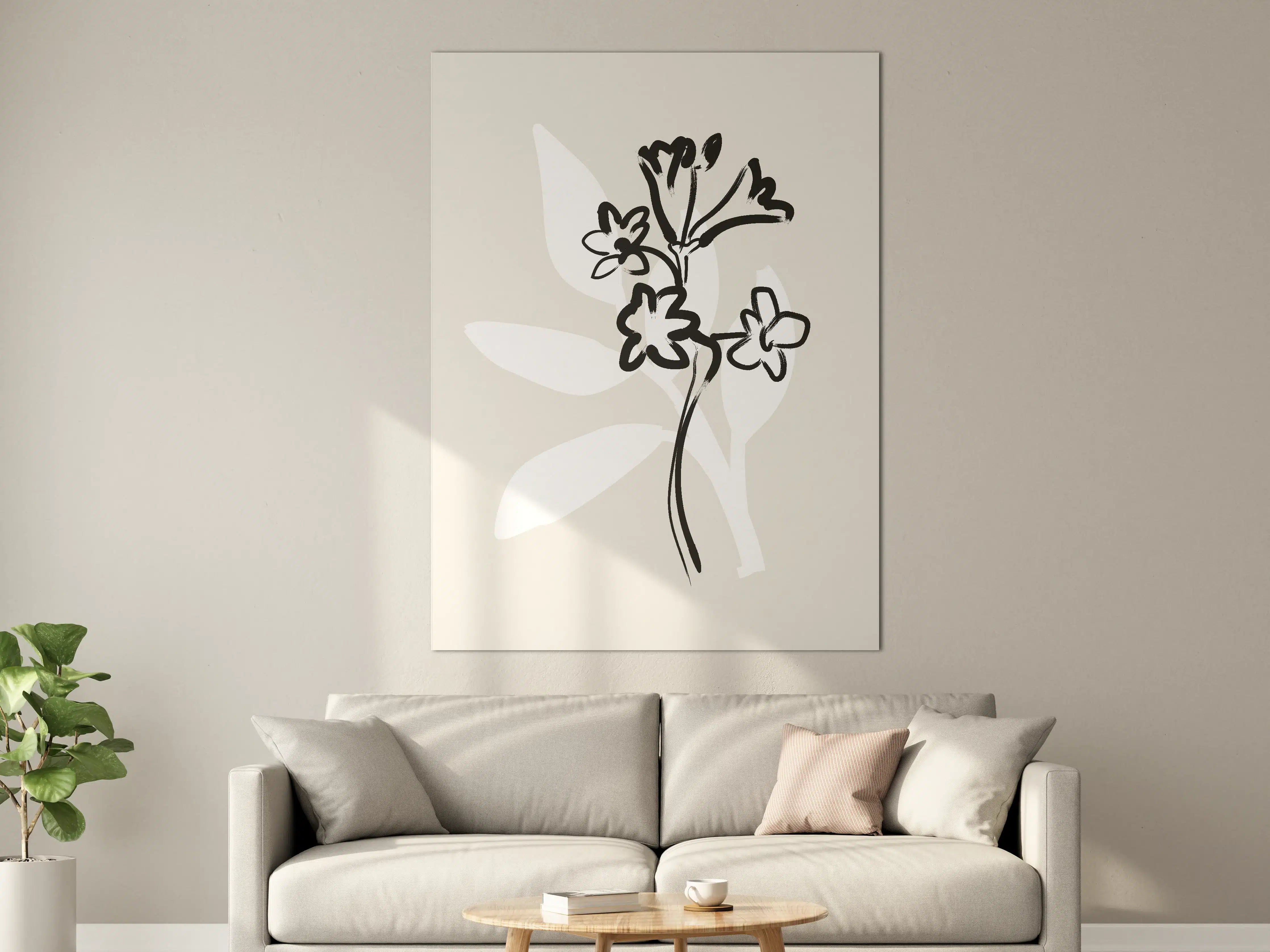 Große Wandbilder - Minimalistische Blumenzeichnung in Schwarz-Weiß