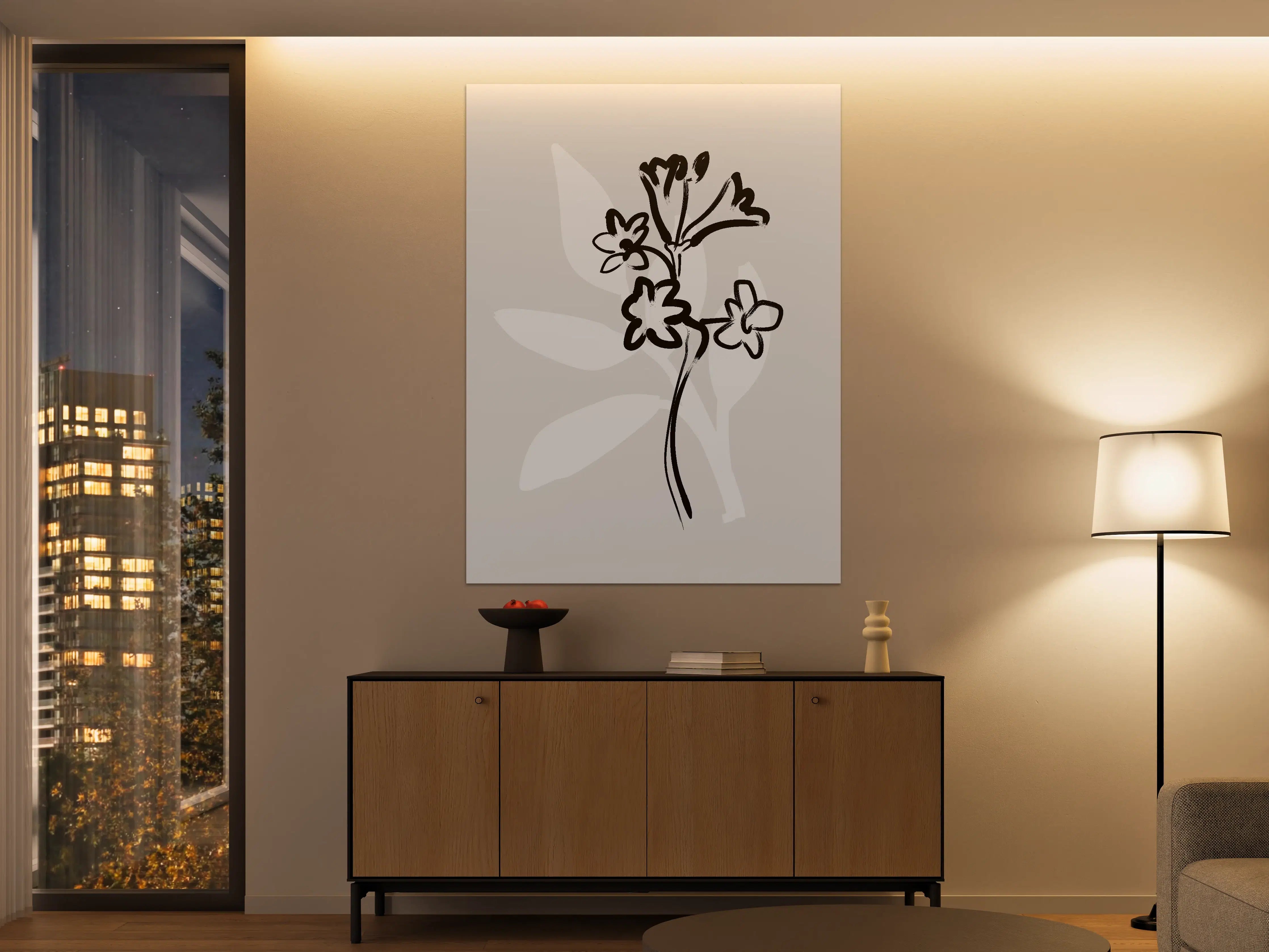 Große Wandbilder - Minimalistische Blumenzeichnung in Schwarz-Weiß