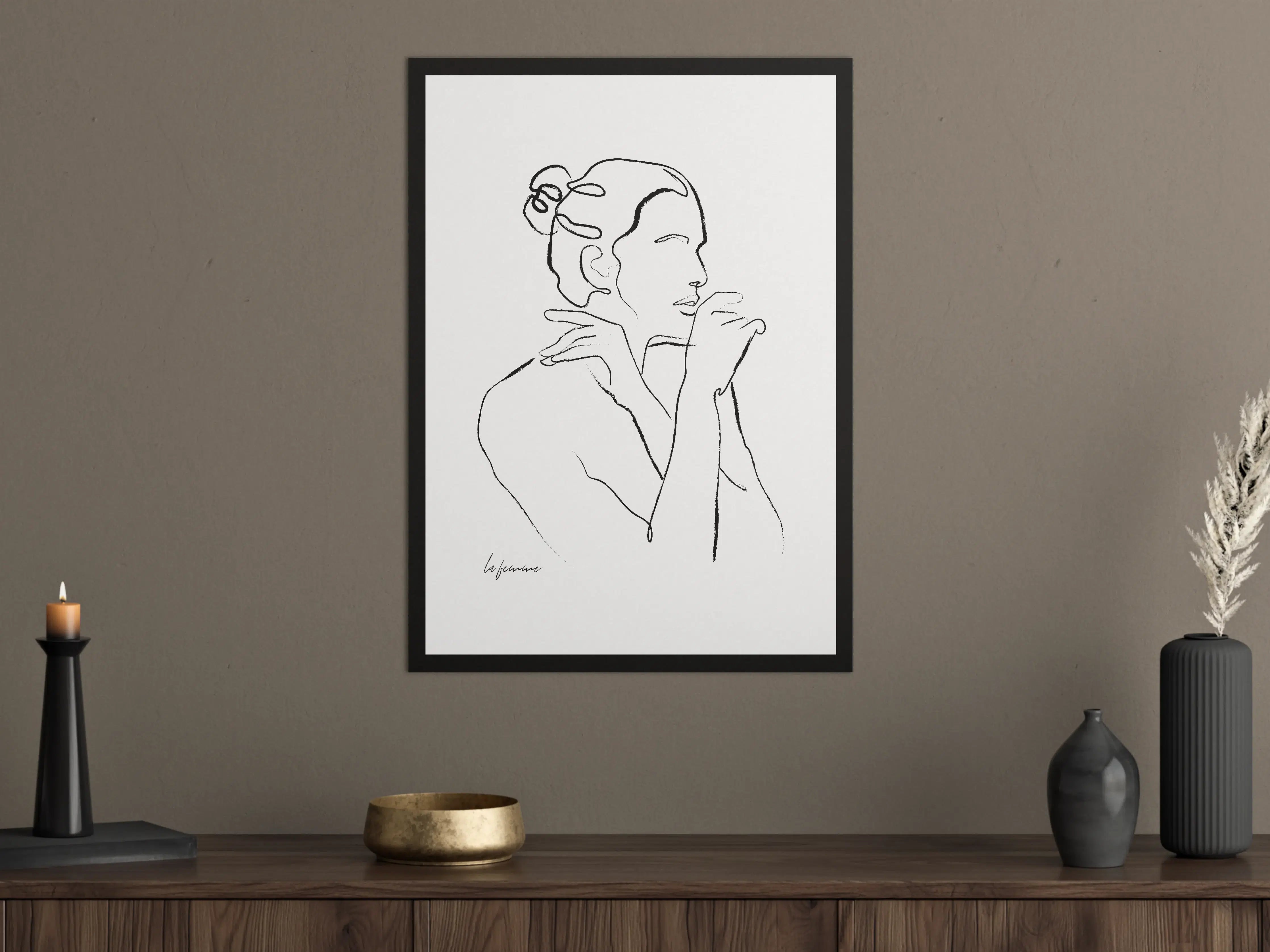 Große Wandbilder - Minimalistische Frauenporträt-Liniezeichnung