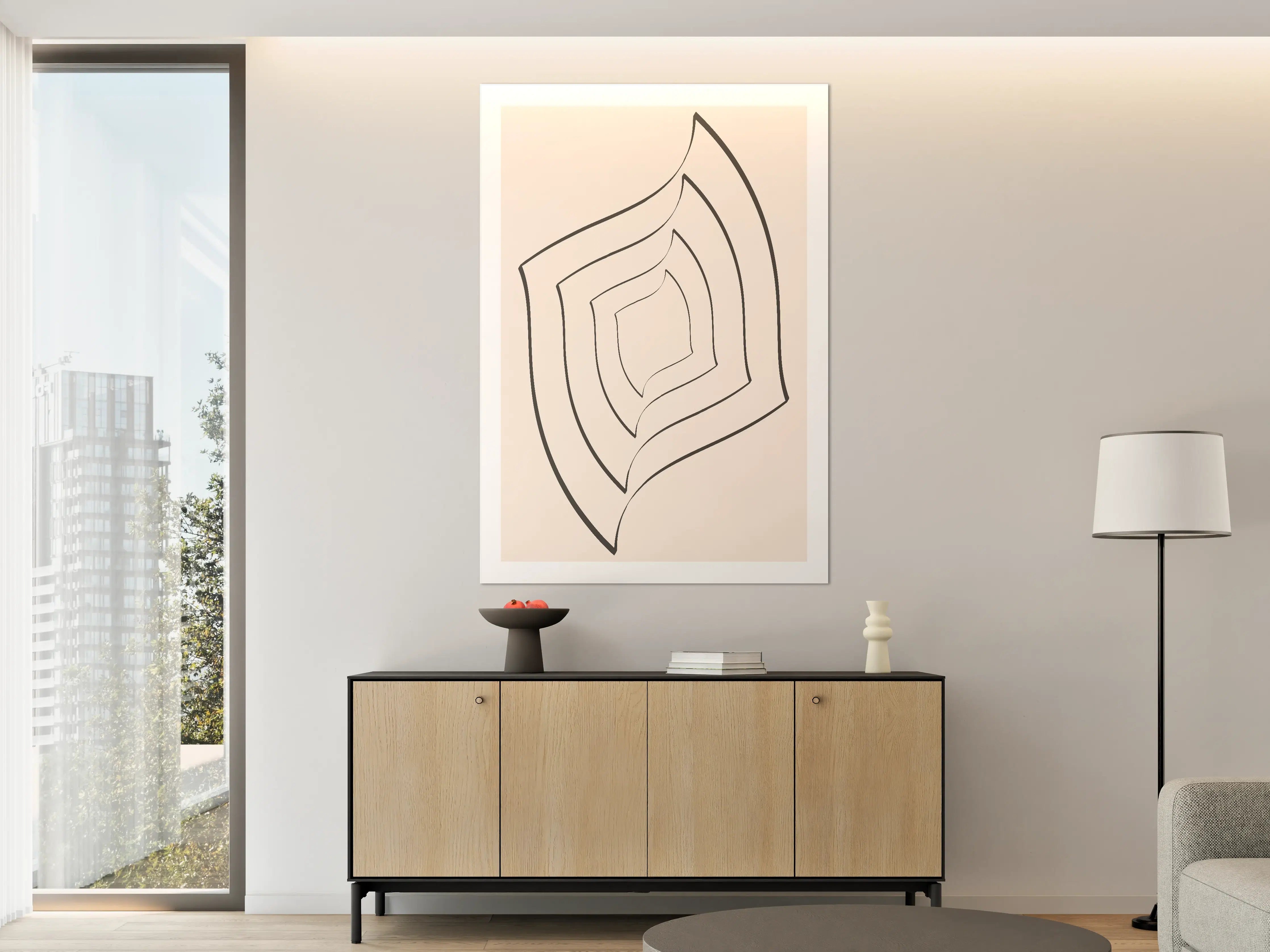 Große Wandbilder - Minimalistische Linienzeichnung in Beige und Schwarz
