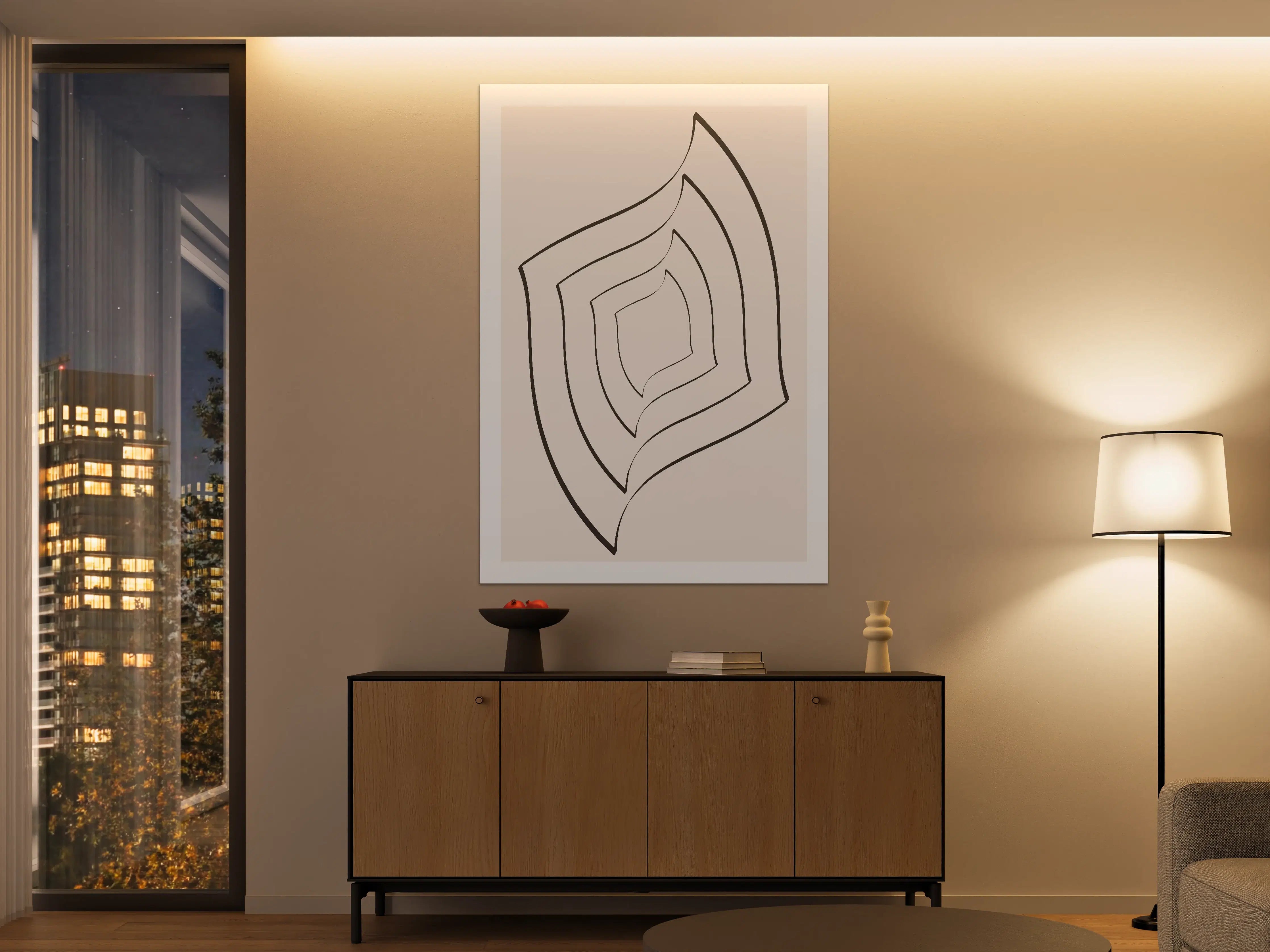 Große Wandbilder - Minimalistische Linienzeichnung in Beige und Schwarz