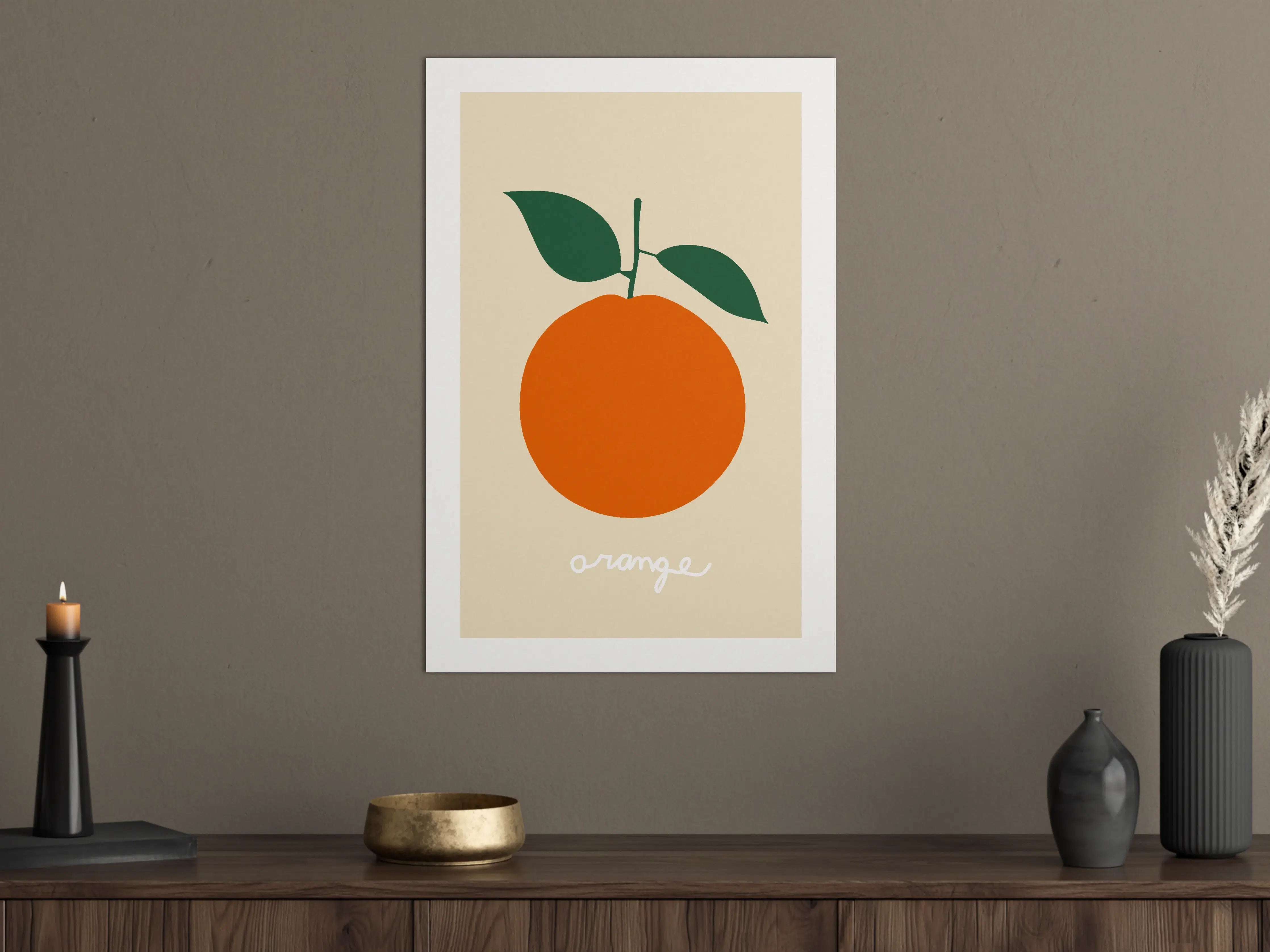 Große Wandbilder - Minimalistische Orange mit Blättern