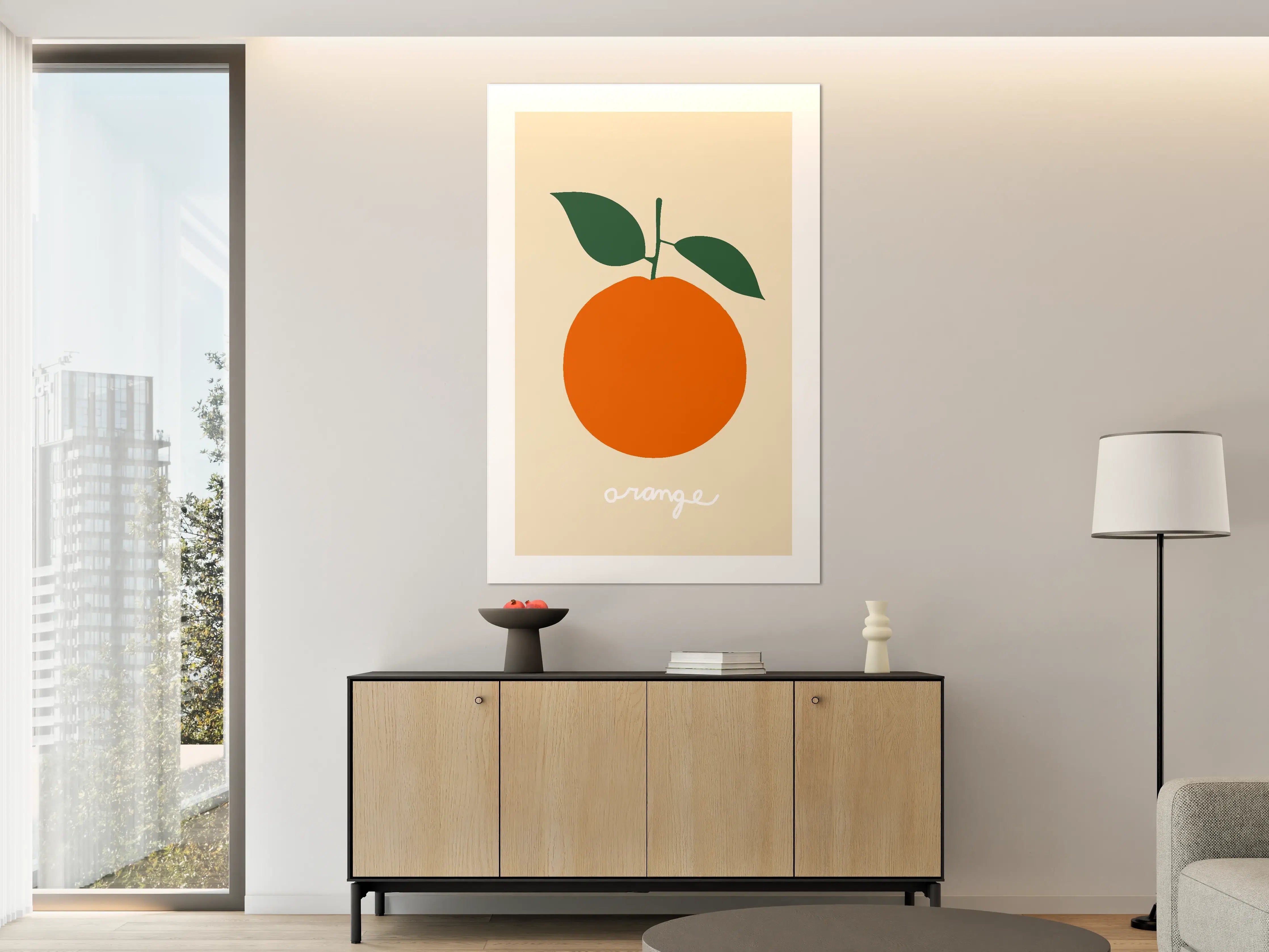 Große Wandbilder - Minimalistische Orange mit Blättern