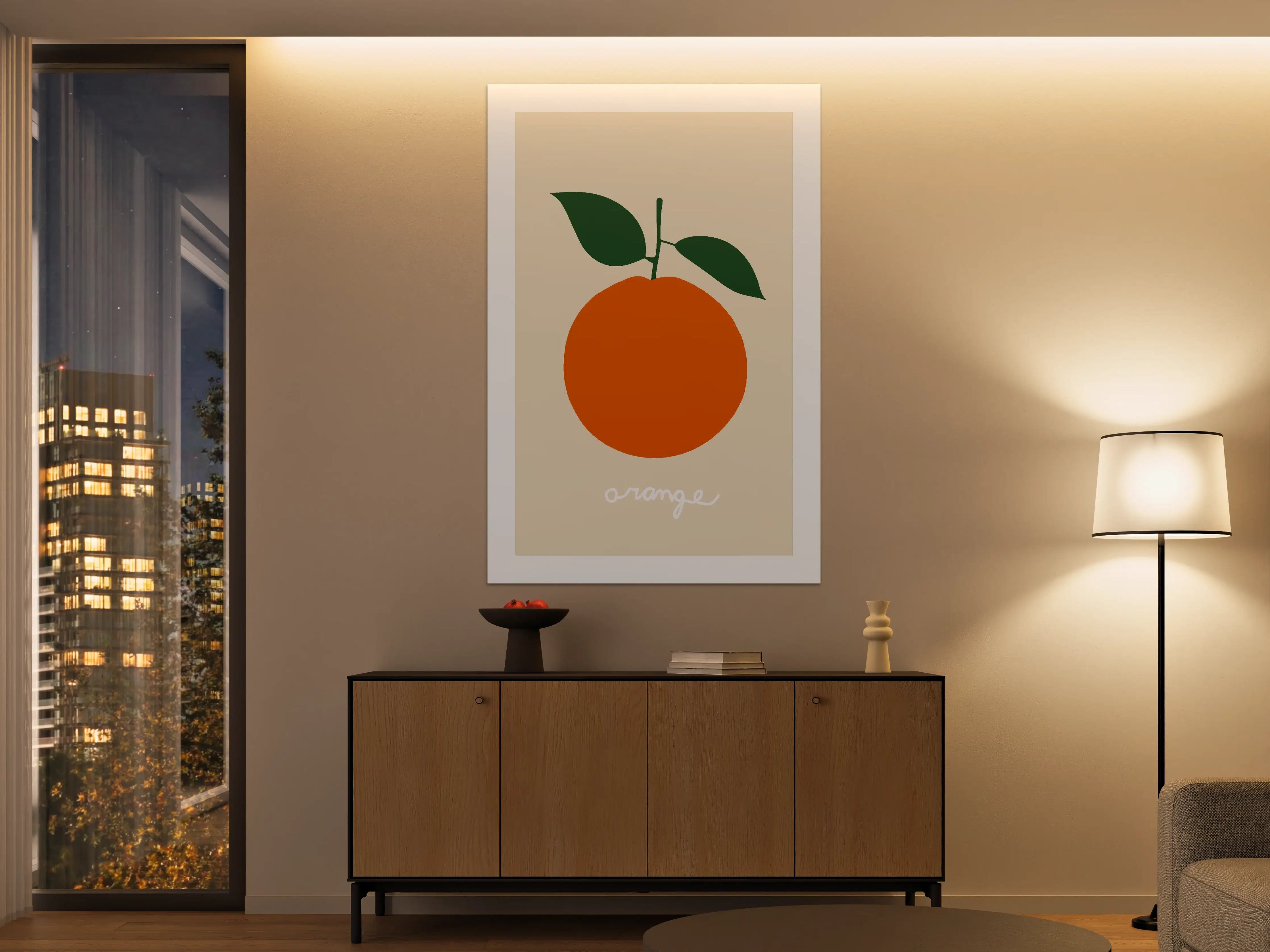 Große Wandbilder - Minimalistische Orange mit Blättern