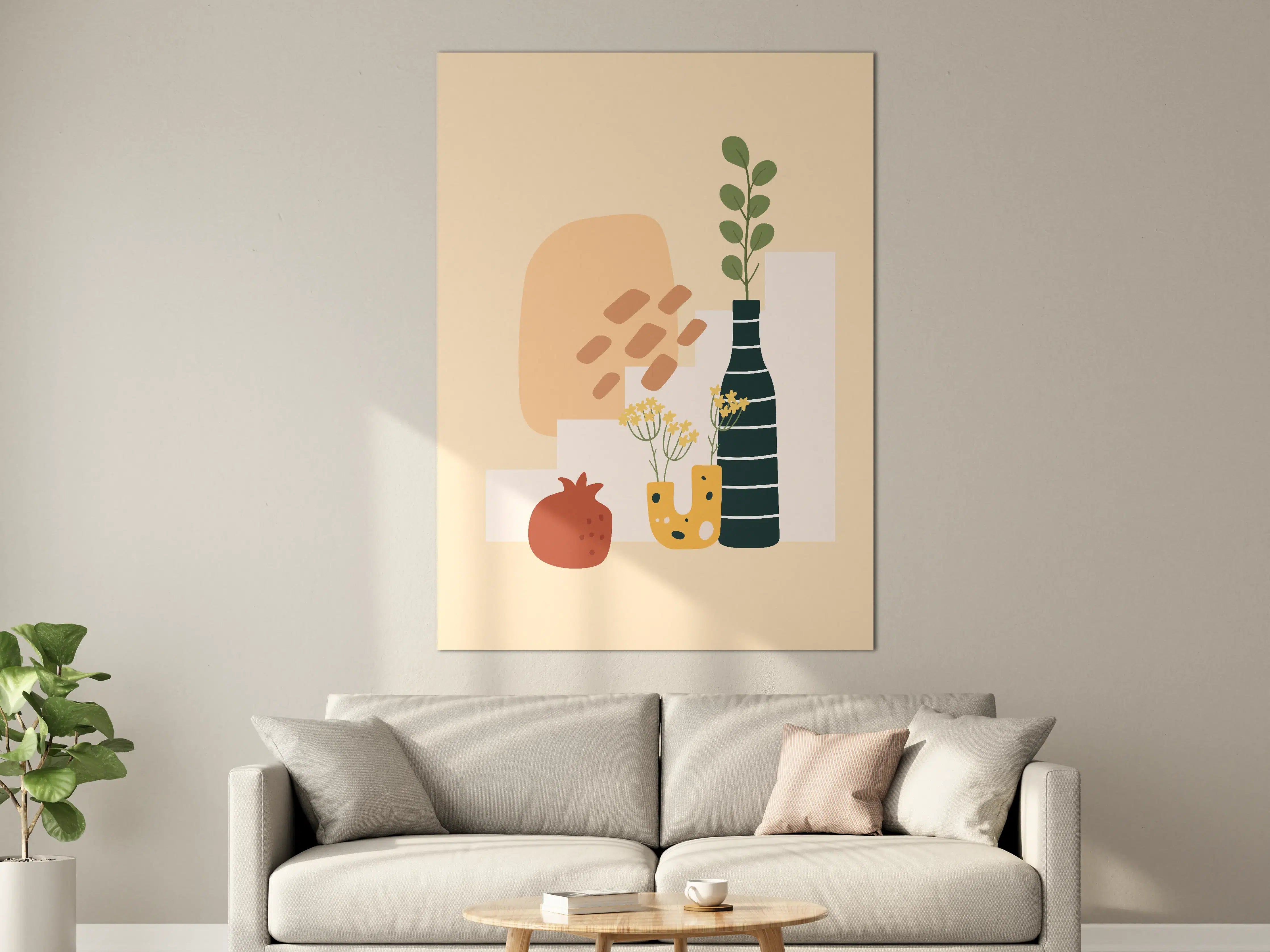 Große Wandbilder - Minimalistische Pflanzen- und Fruchtkomposition