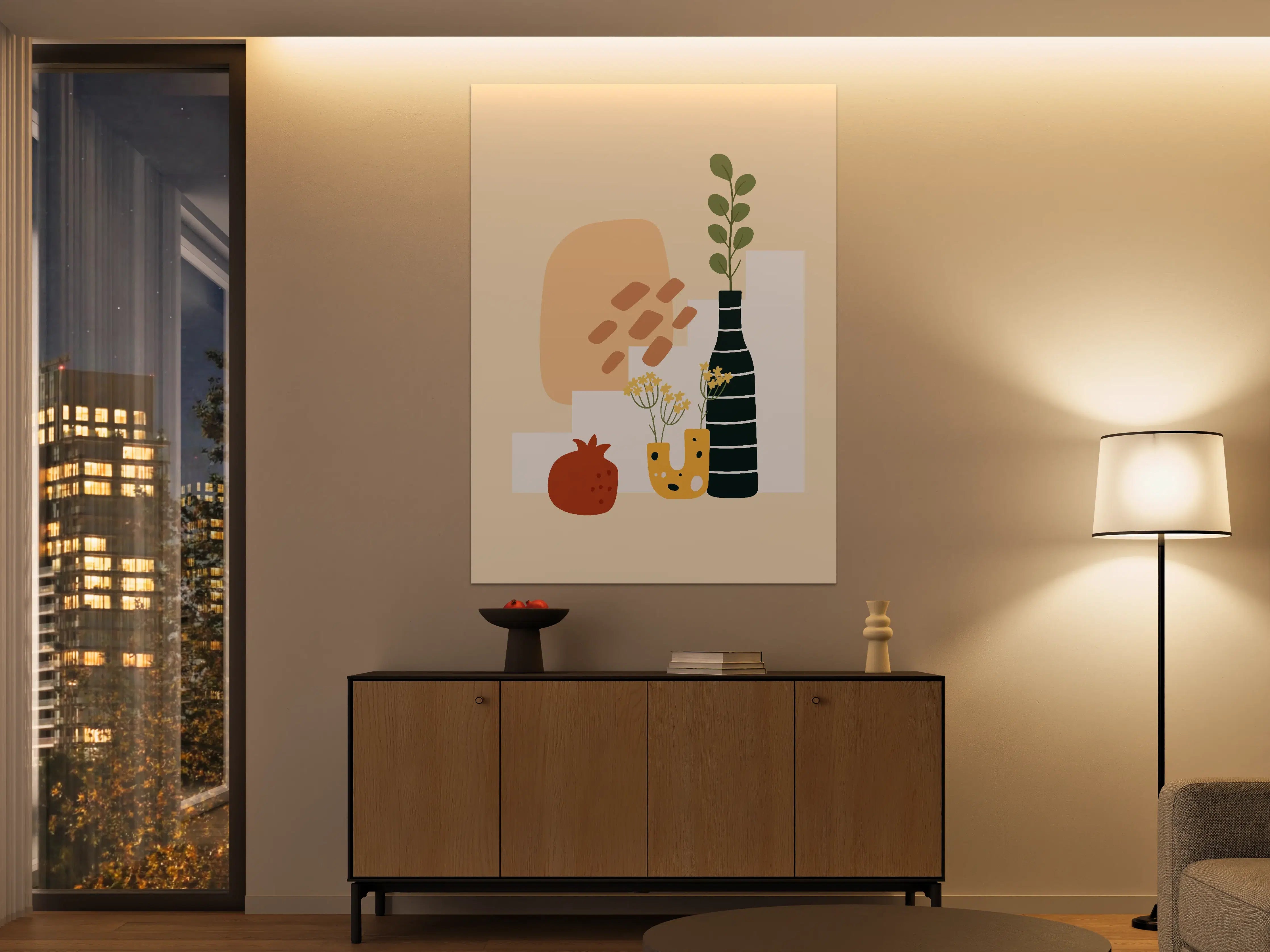 Große Wandbilder - Minimalistische Pflanzen- und Fruchtkomposition