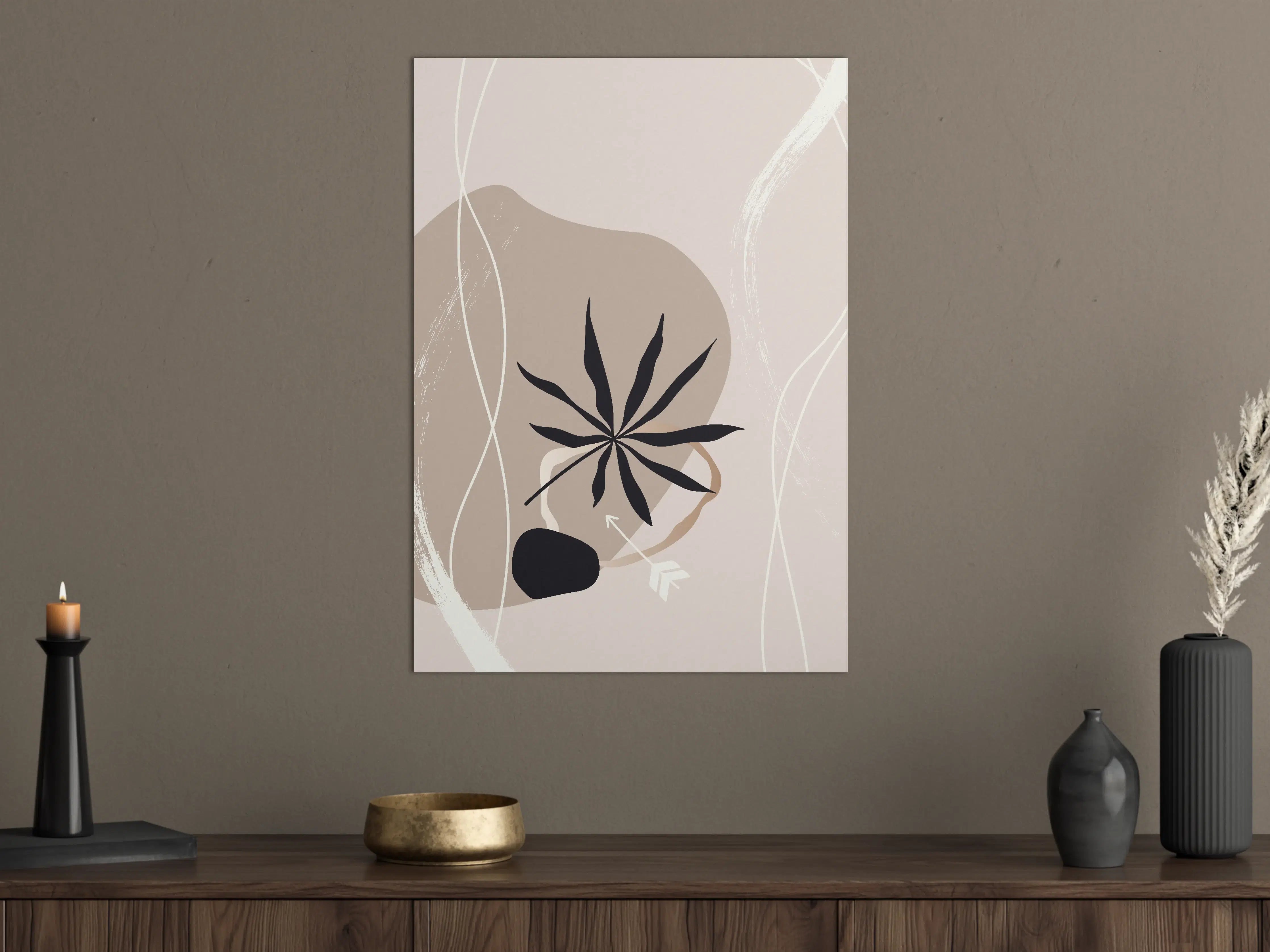 Große Wandbilder - Minimalistische Pflanzen-Illustration in Nude und Schwarz