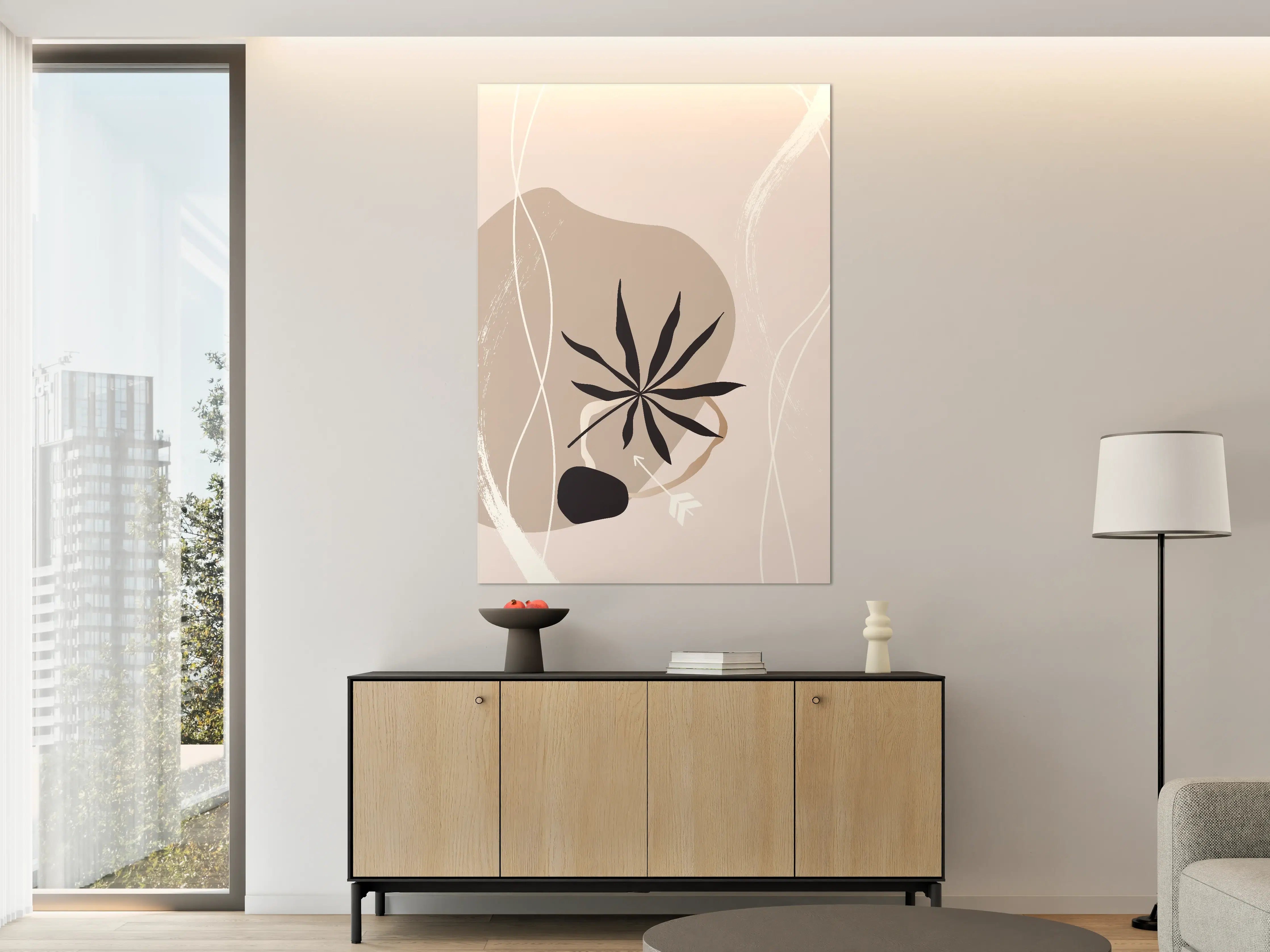 Große Wandbilder - Minimalistische Pflanzen-Illustration in Nude und Schwarz