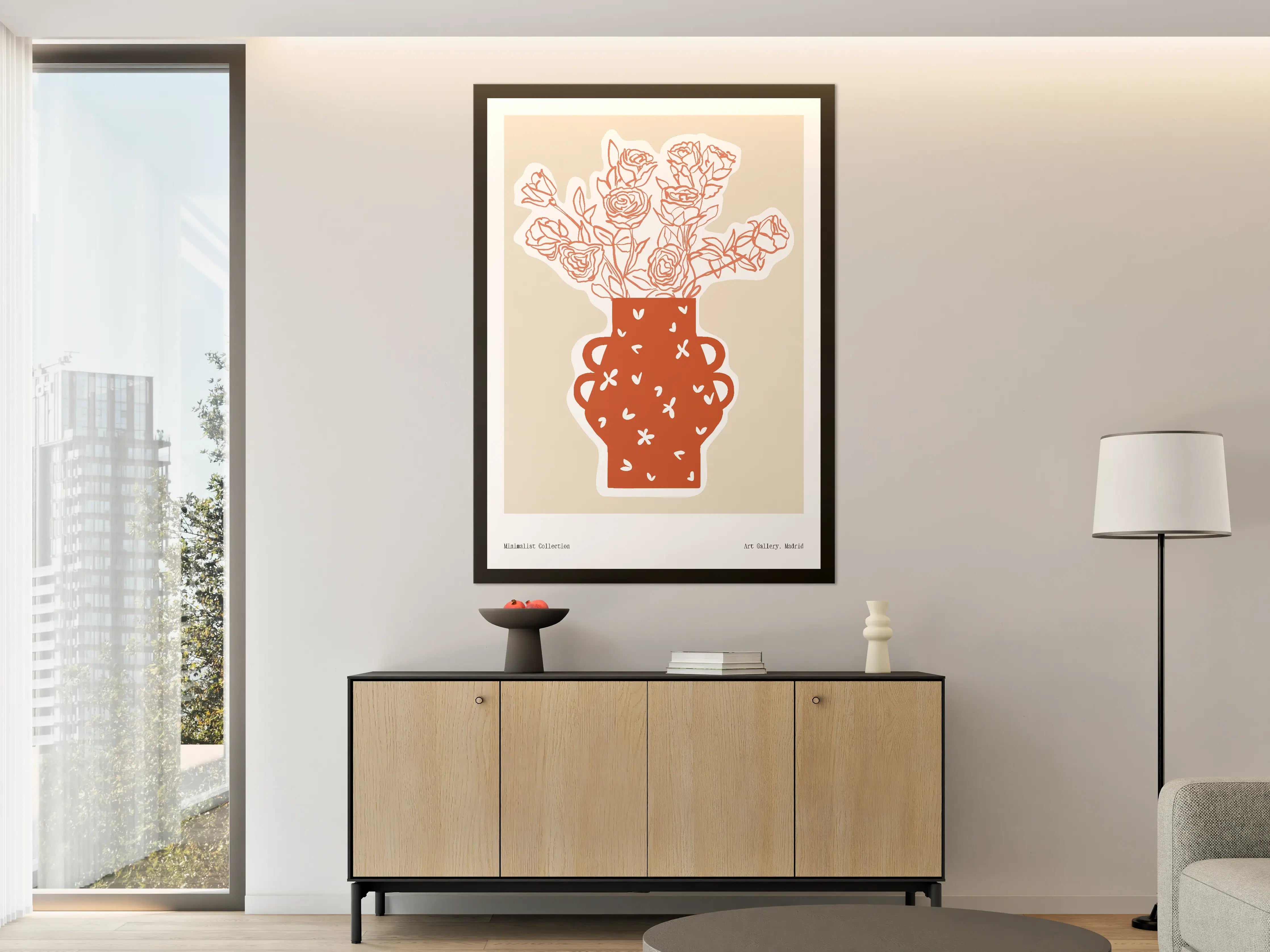 Große Wandbilder - Minimalistische Rosen im stilvollen Vasen-Design