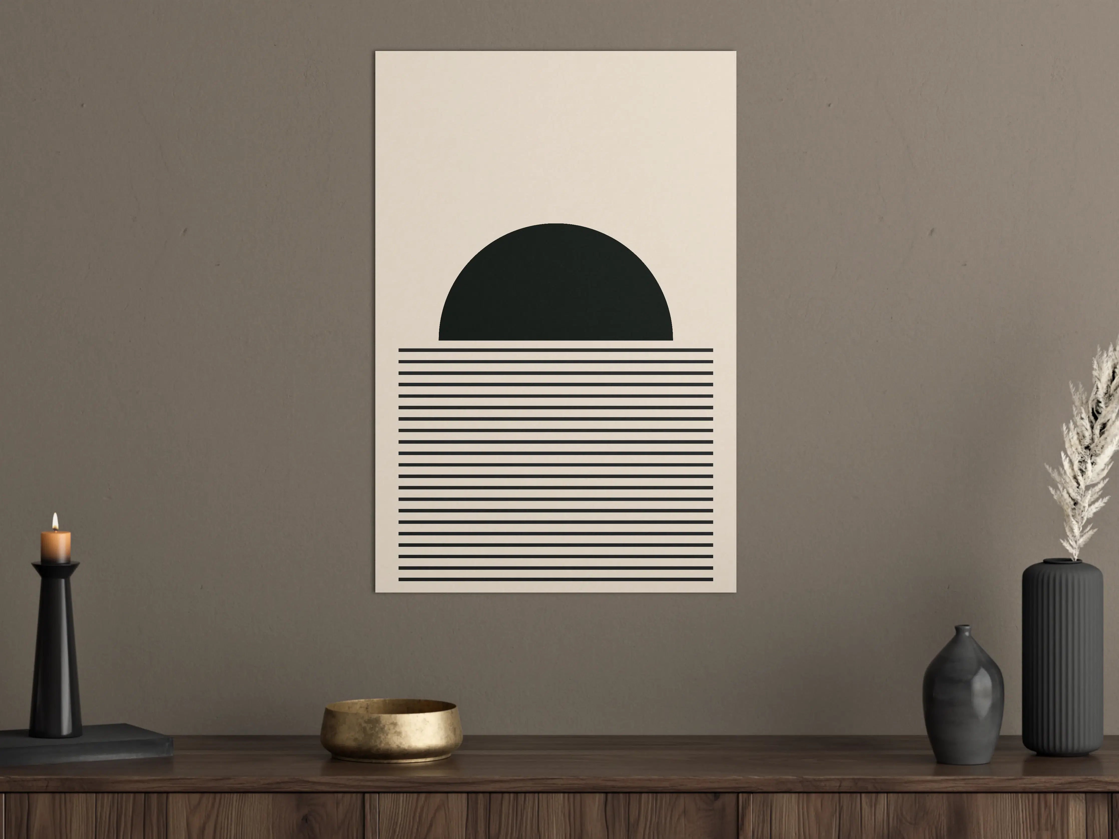 Große Wandbilder - Minimalistische Sonnenuntergangs-Silhouette in Schwarz und Beige