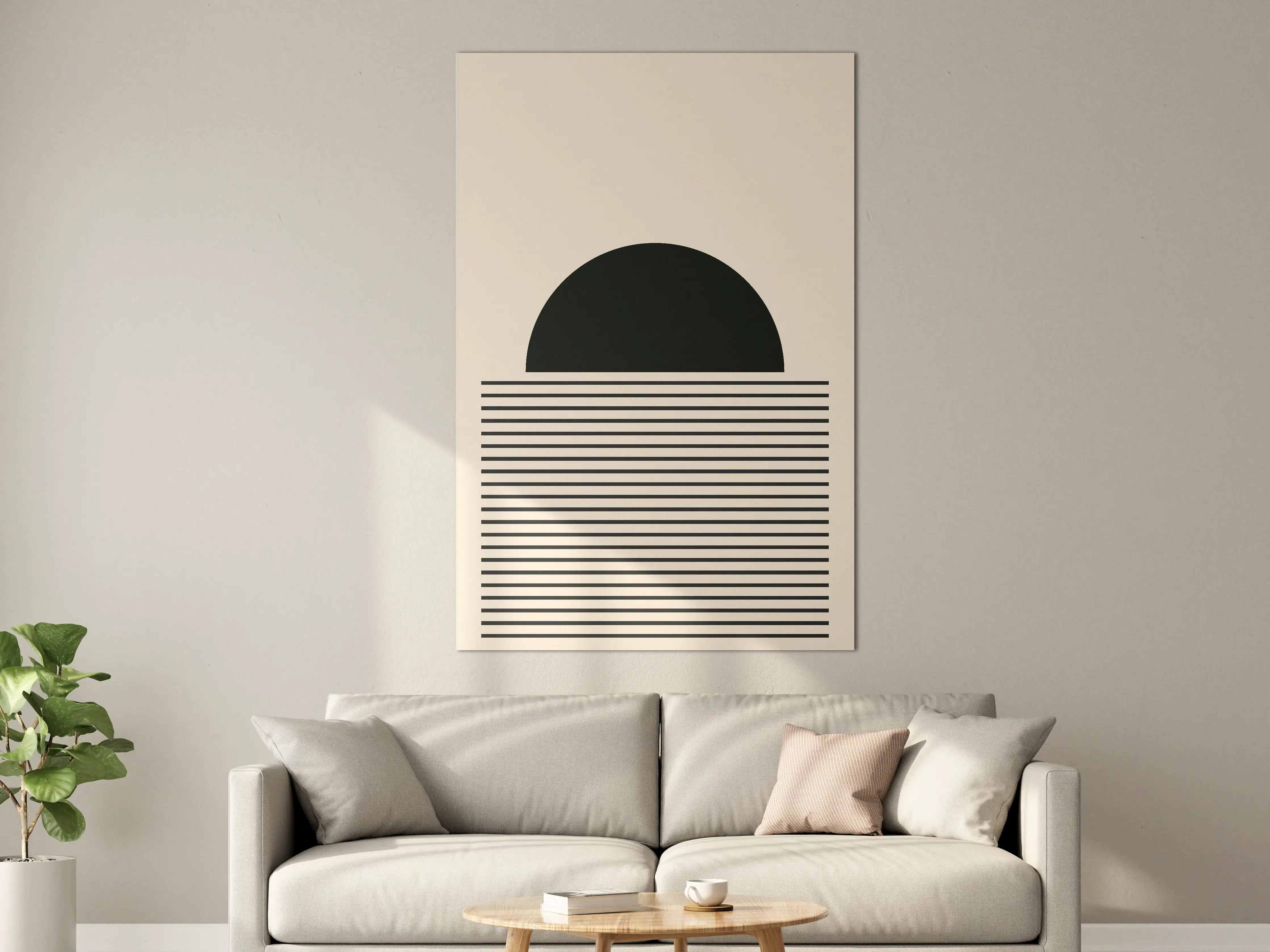 Große Wandbilder - Minimalistische Sonnenuntergangs-Silhouette in Schwarz und Beige