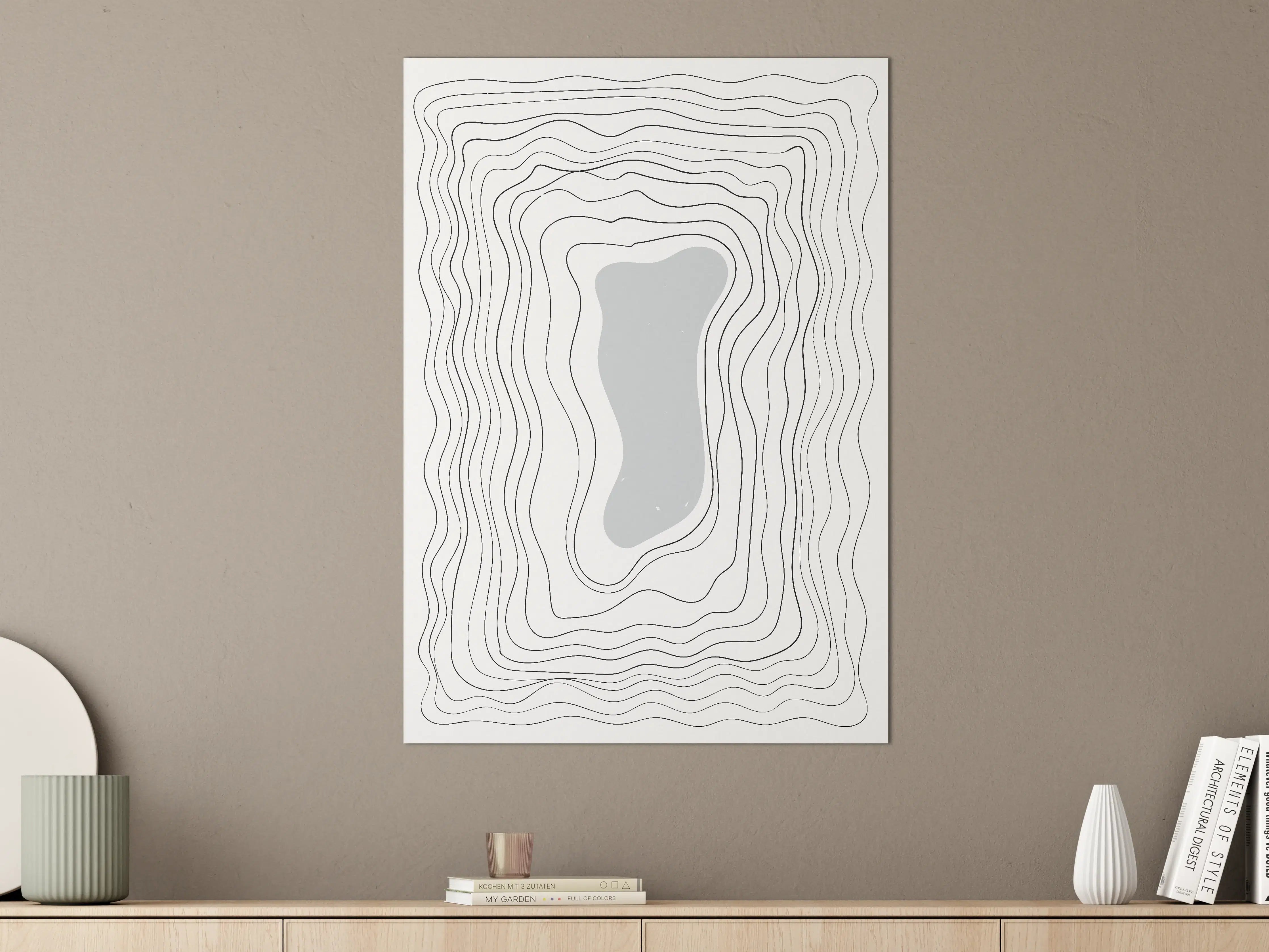 Große Wandbilder - Minimalistische Topografie in Schwarz-Weiß