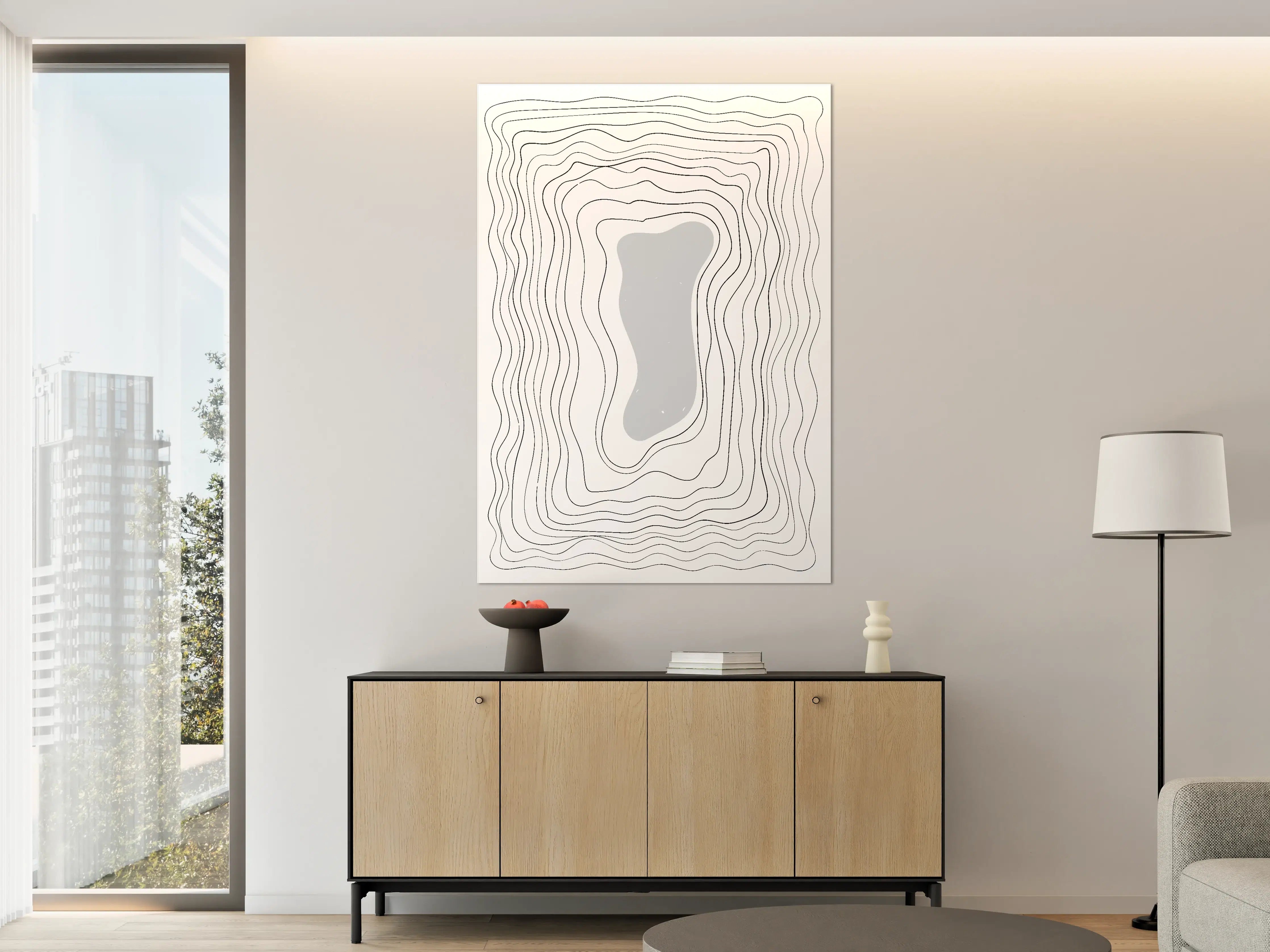 Große Wandbilder - Minimalistische Topografie in Schwarz-Weiß