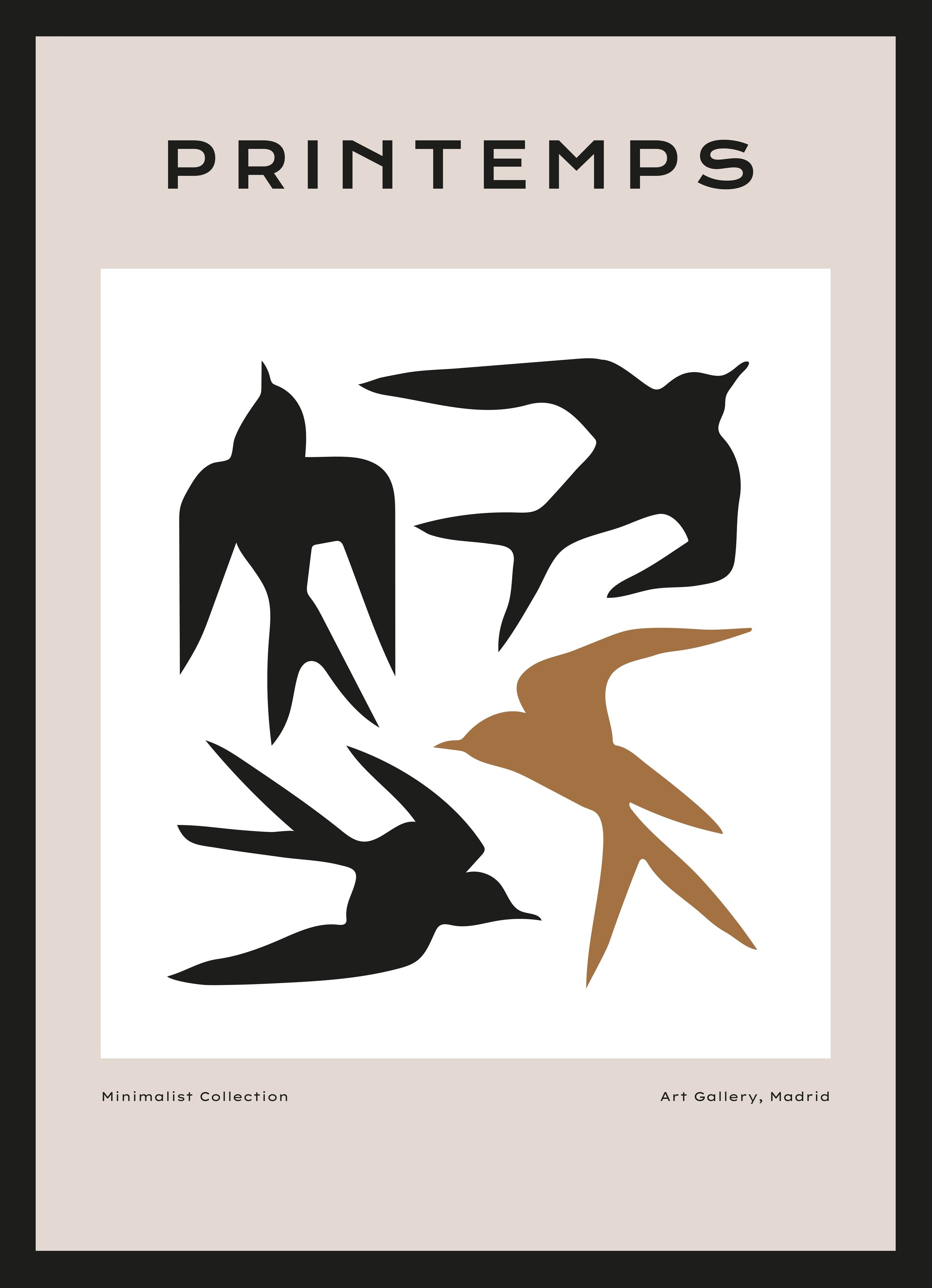 Große Wandbilder-Minimalistische Vogelillustration in Schwarz und Braun