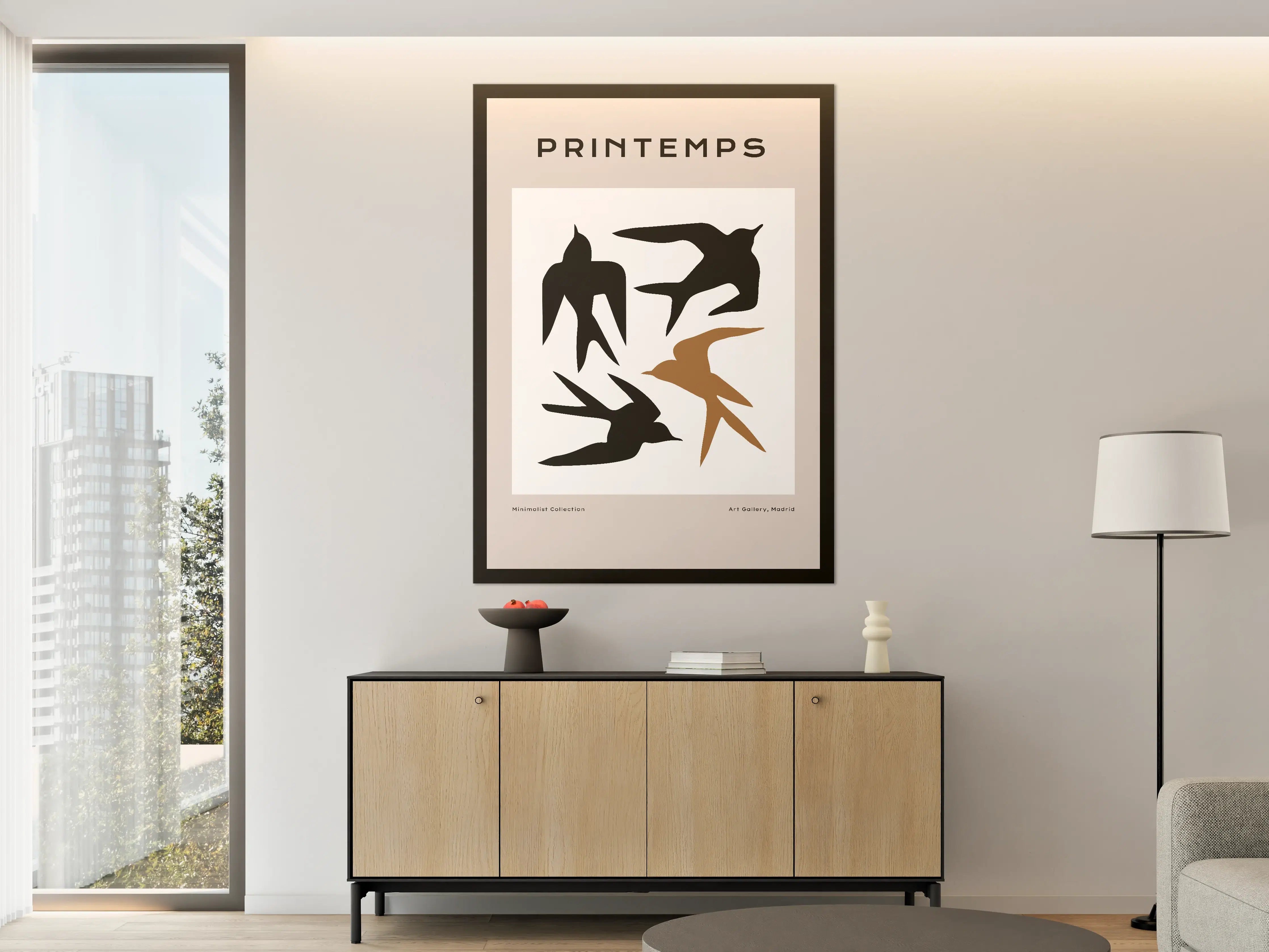Große Wandbilder - Minimalistische Vogelillustration in Schwarz und Braun